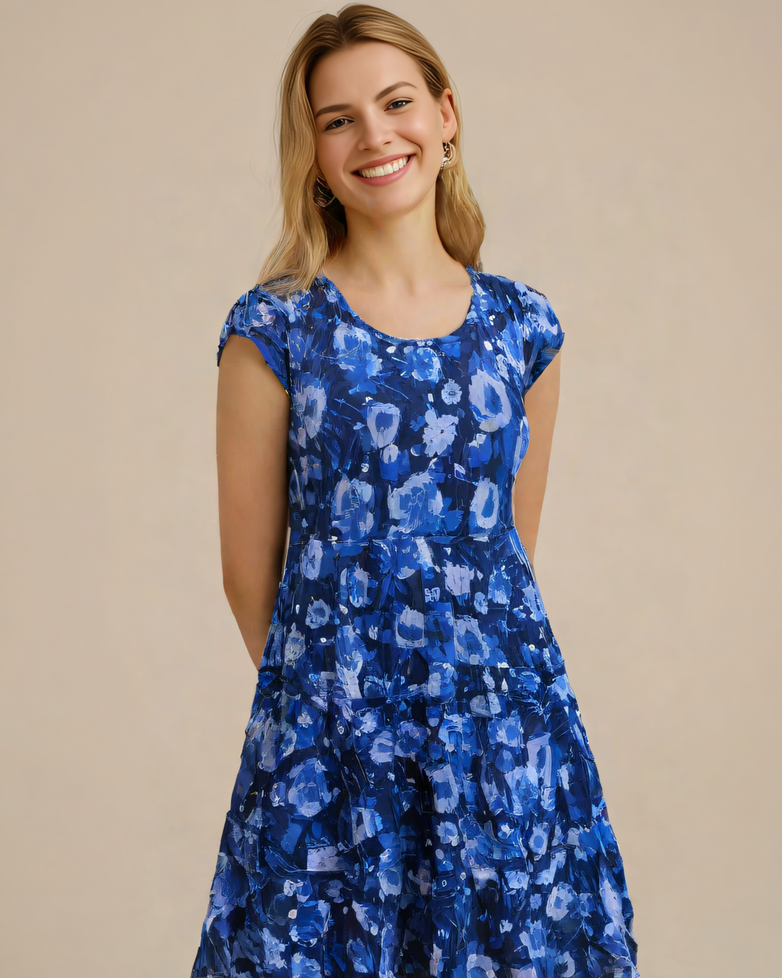 Solace A-Line Midi Dress Blue