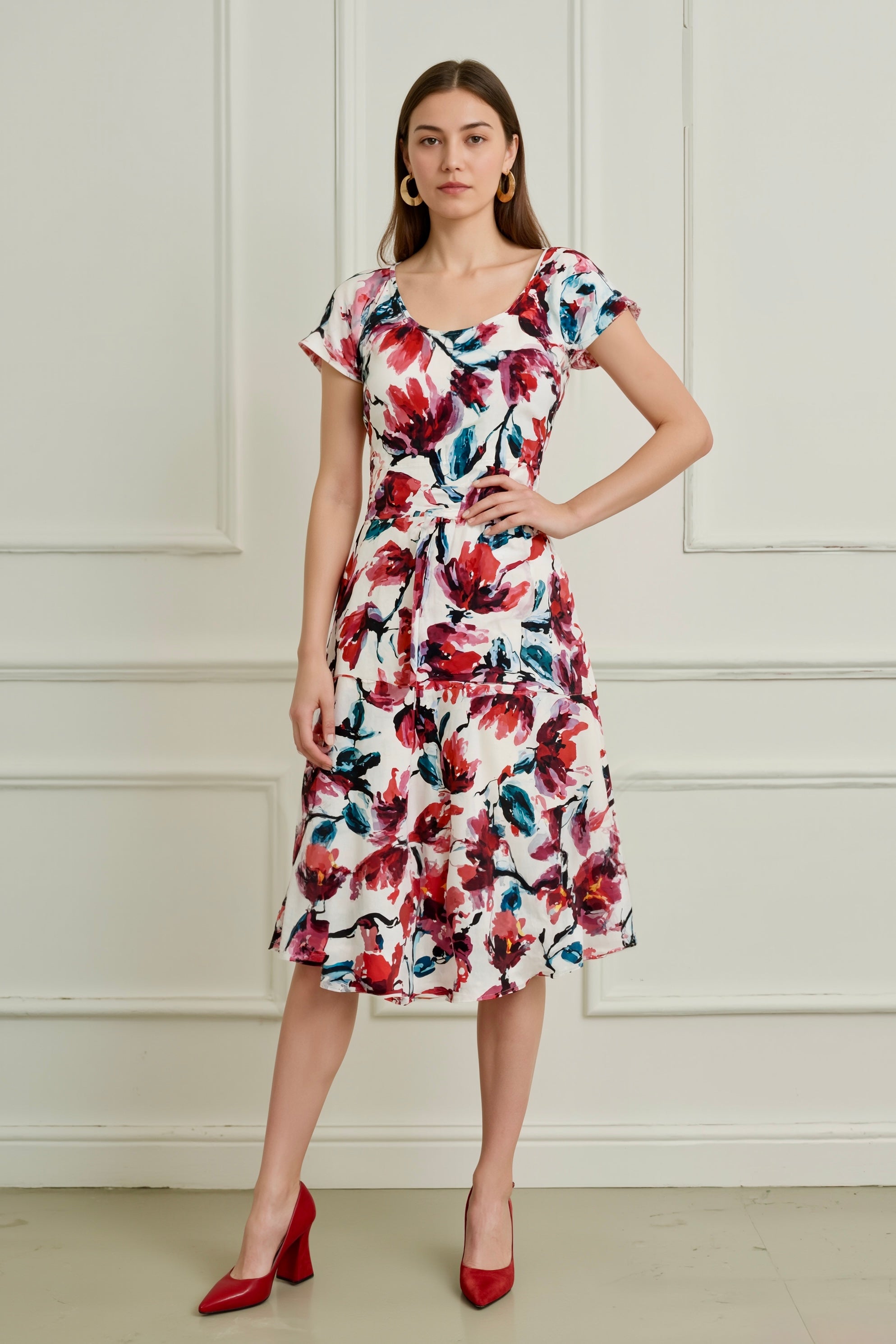 Solace A-Line Midi Dress Red