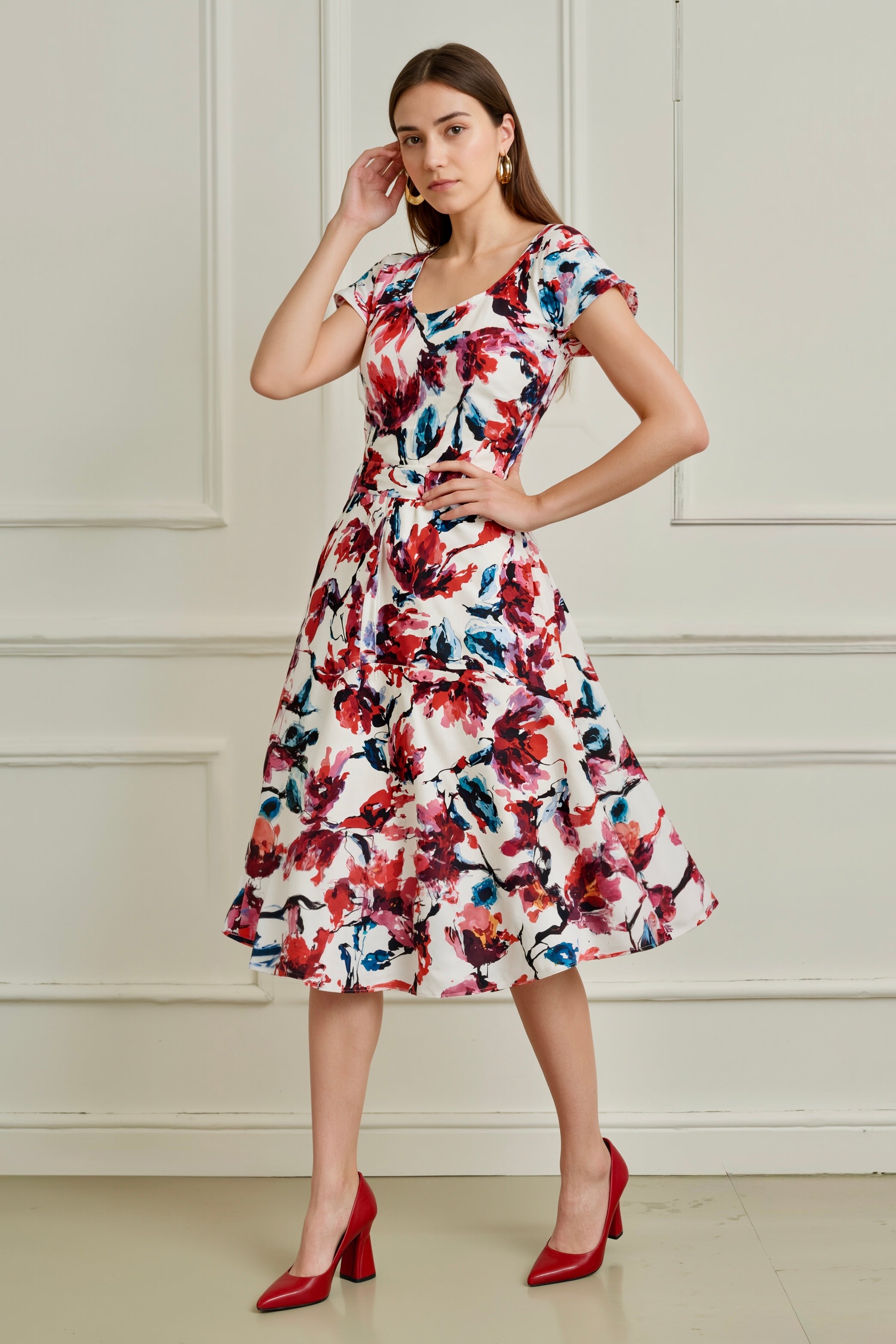 Solace A-Line Midi Dress Red