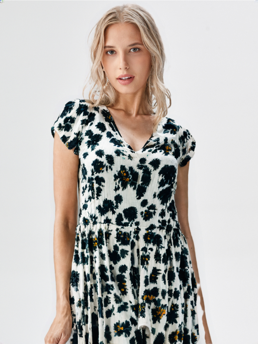 Petal Black V-Neck Tiered Dress