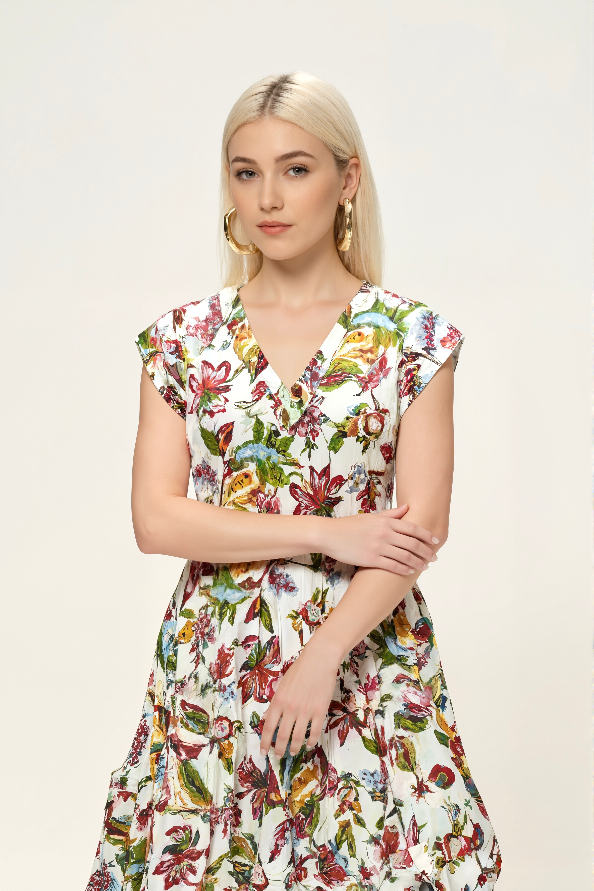 Bloom V-Neck Tiered Midi Dress
