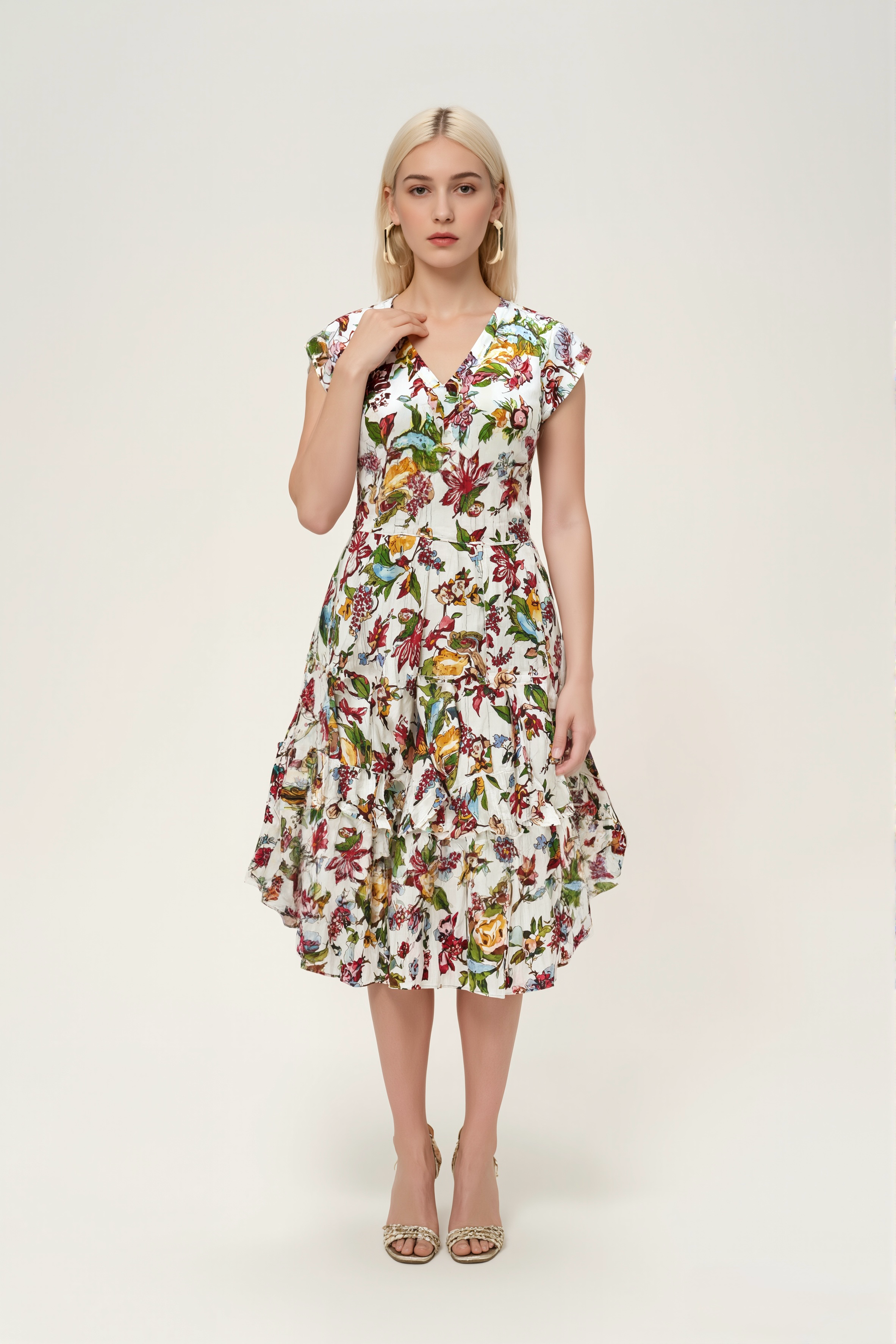 Bloom V-Neck Tiered Midi Dress