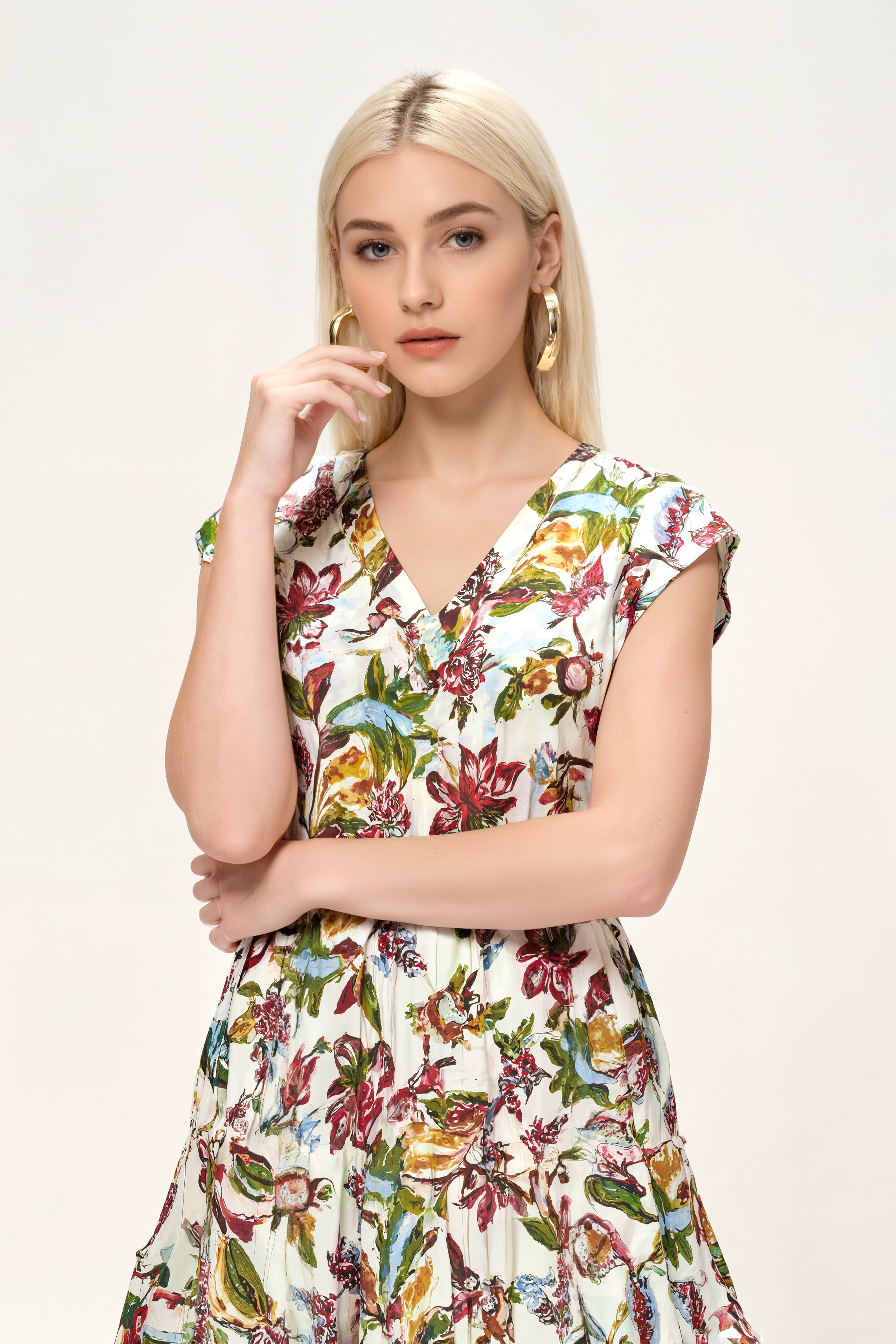 Bloom V-Neck Tiered Midi Dress