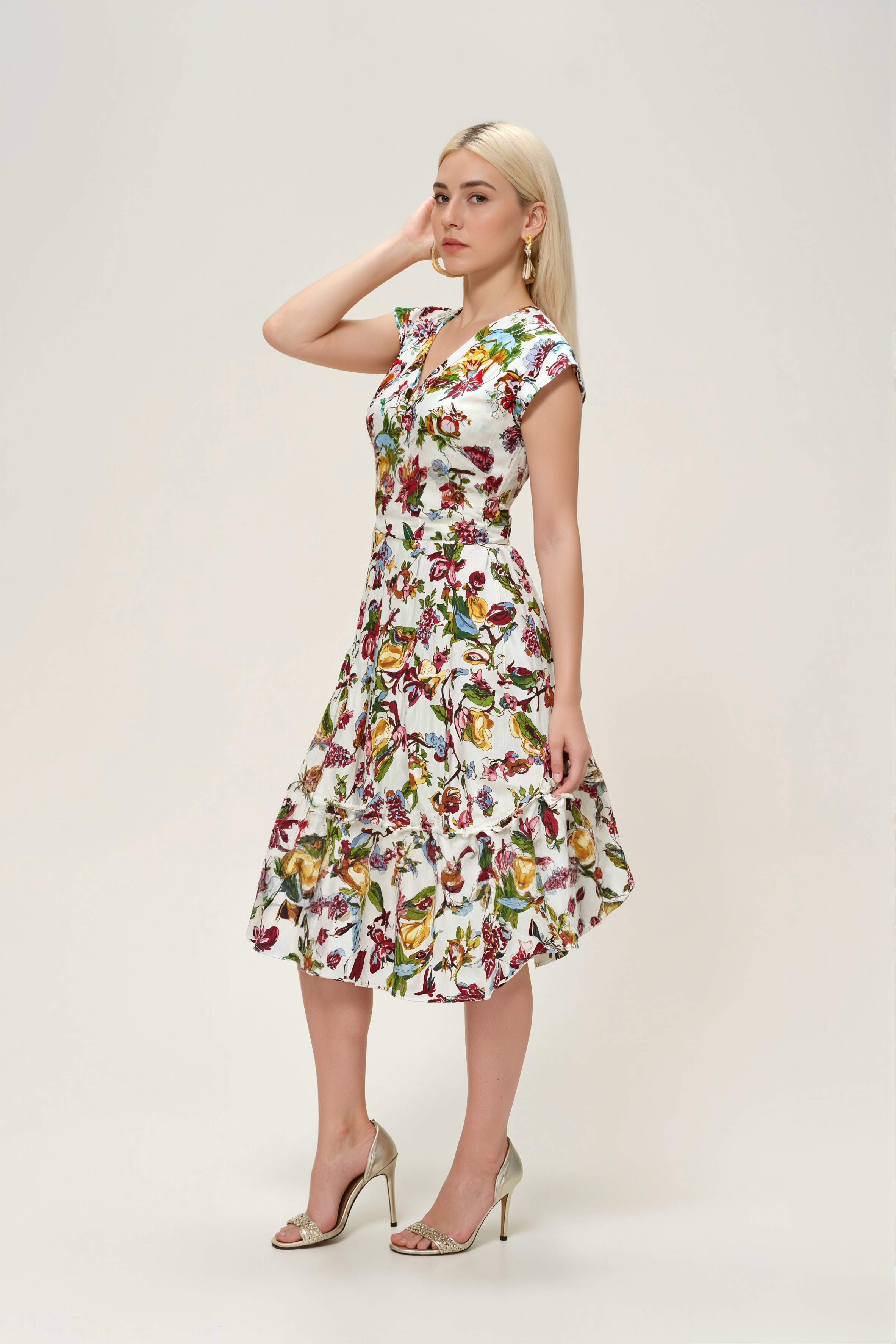 Bloom V-Neck Tiered Midi Dress