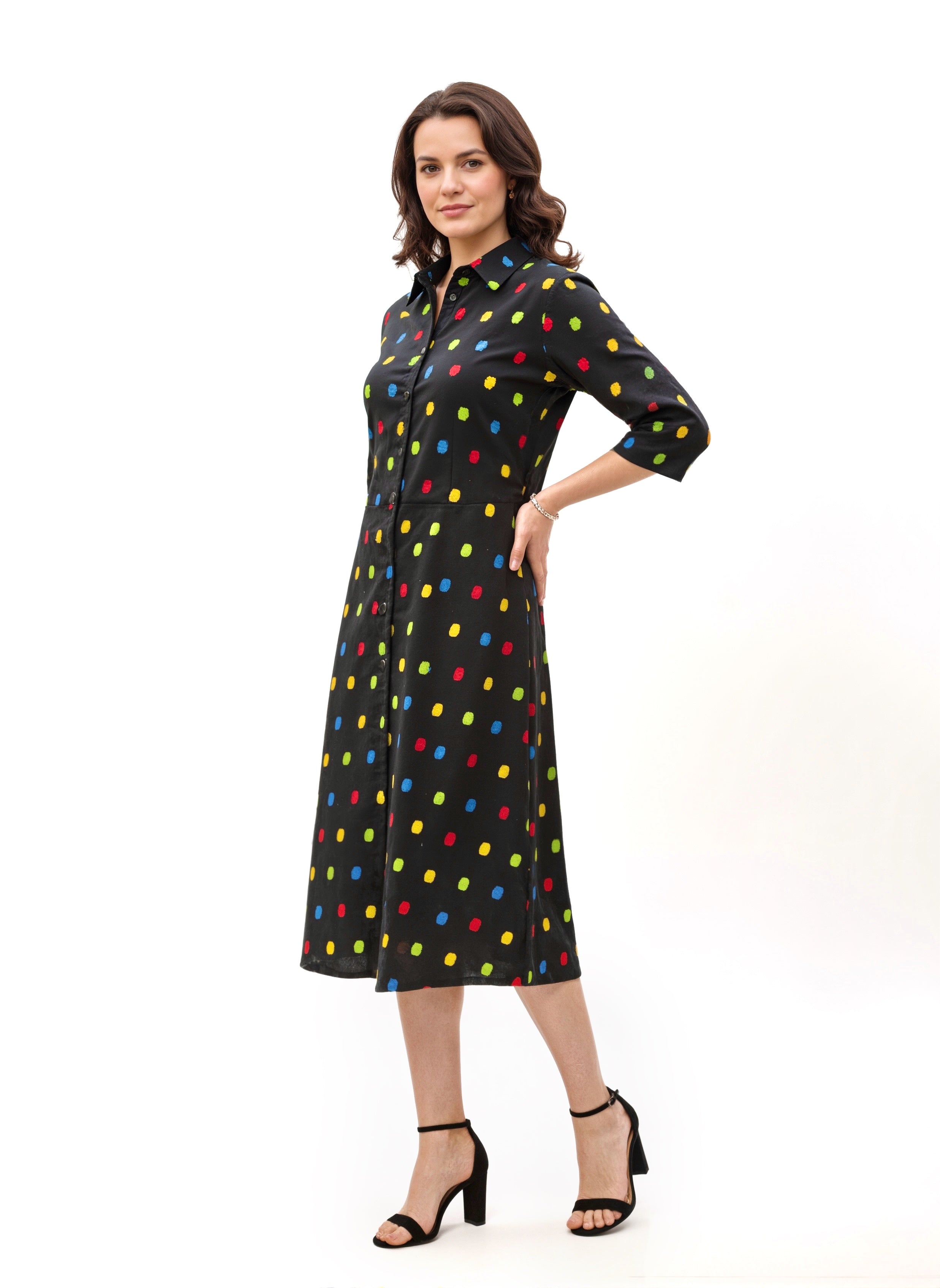 Pixel Pop Multicolor Print Midi Shirt Dress