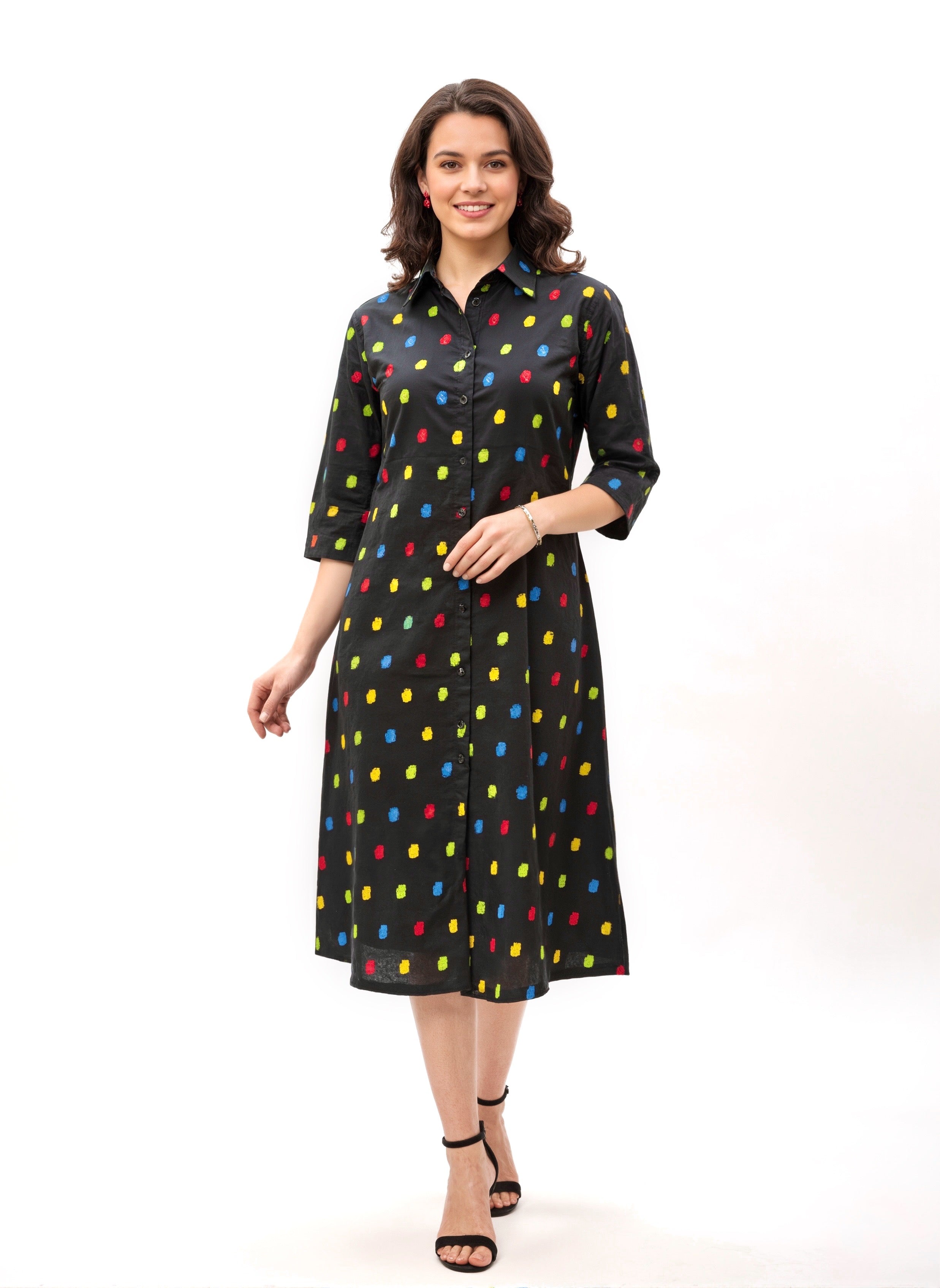 Pixel Pop Multicolor Print Midi Shirt Dress