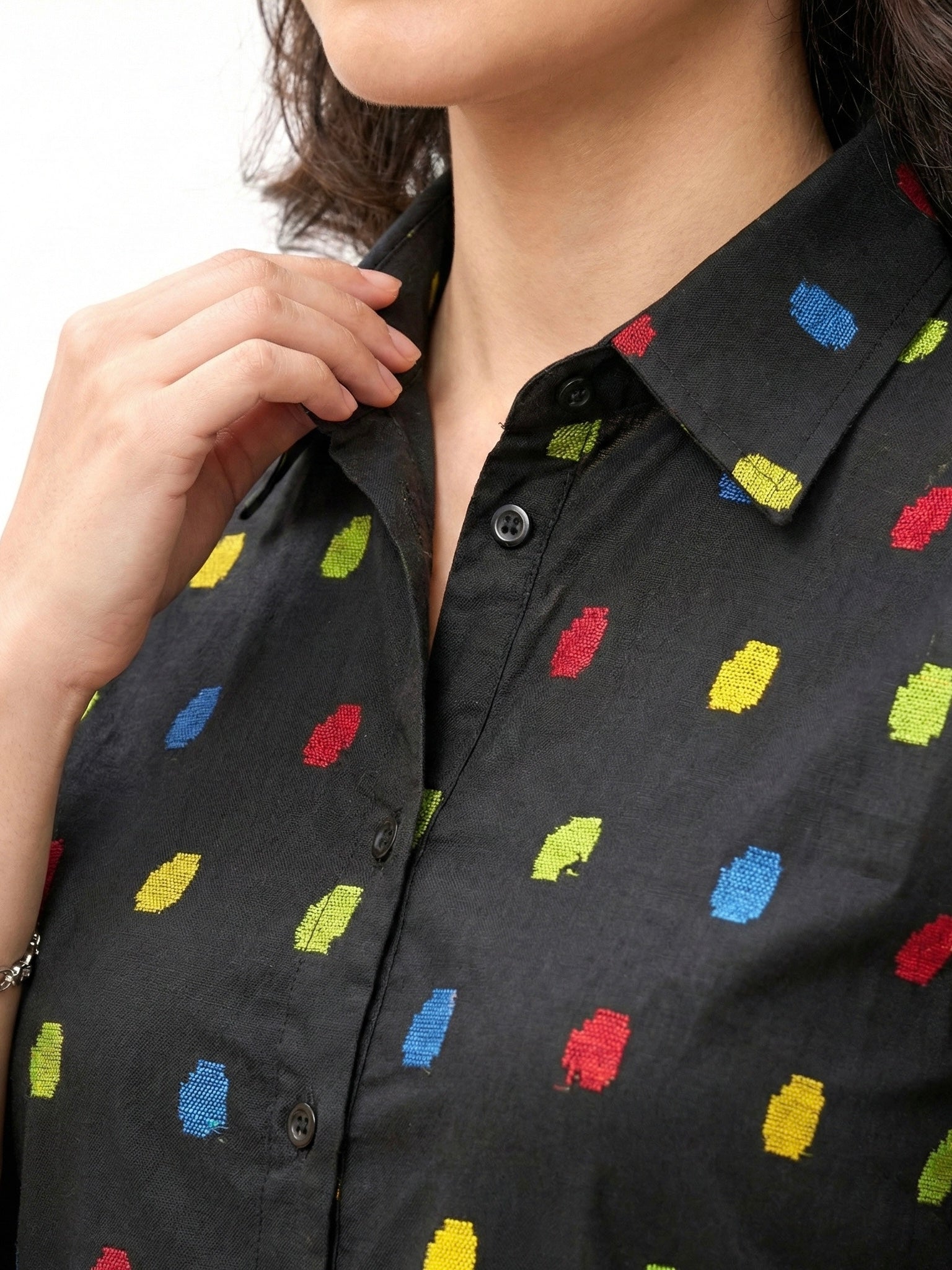 Pixel Pop Multicolor Print Midi Shirt Dress