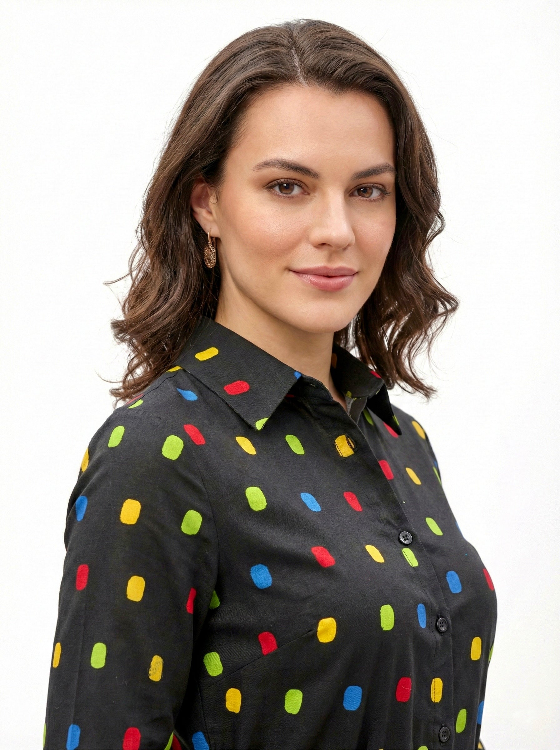 Pixel Pop Multicolor Print Midi Shirt Dress