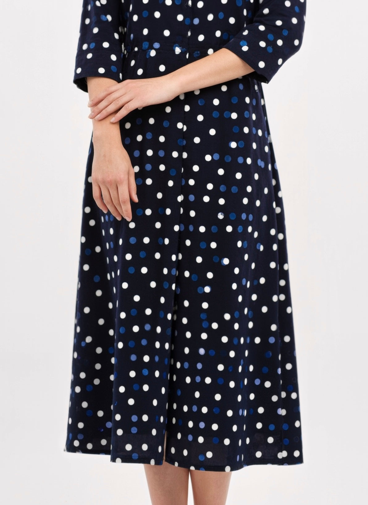 Indigo Dots Cotton Midi Shirt Dress