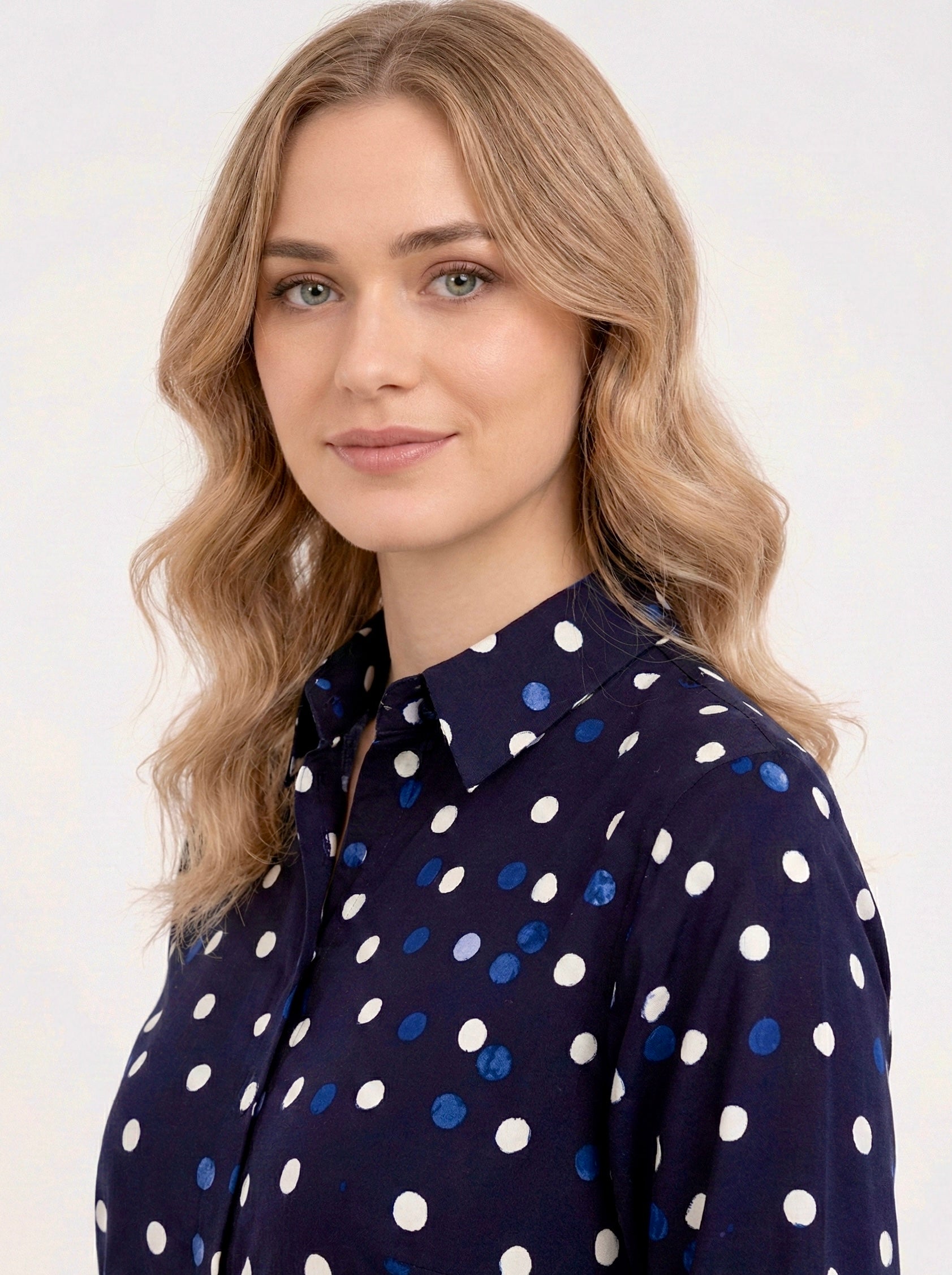 Indigo Dots Cotton Midi Shirt Dress
