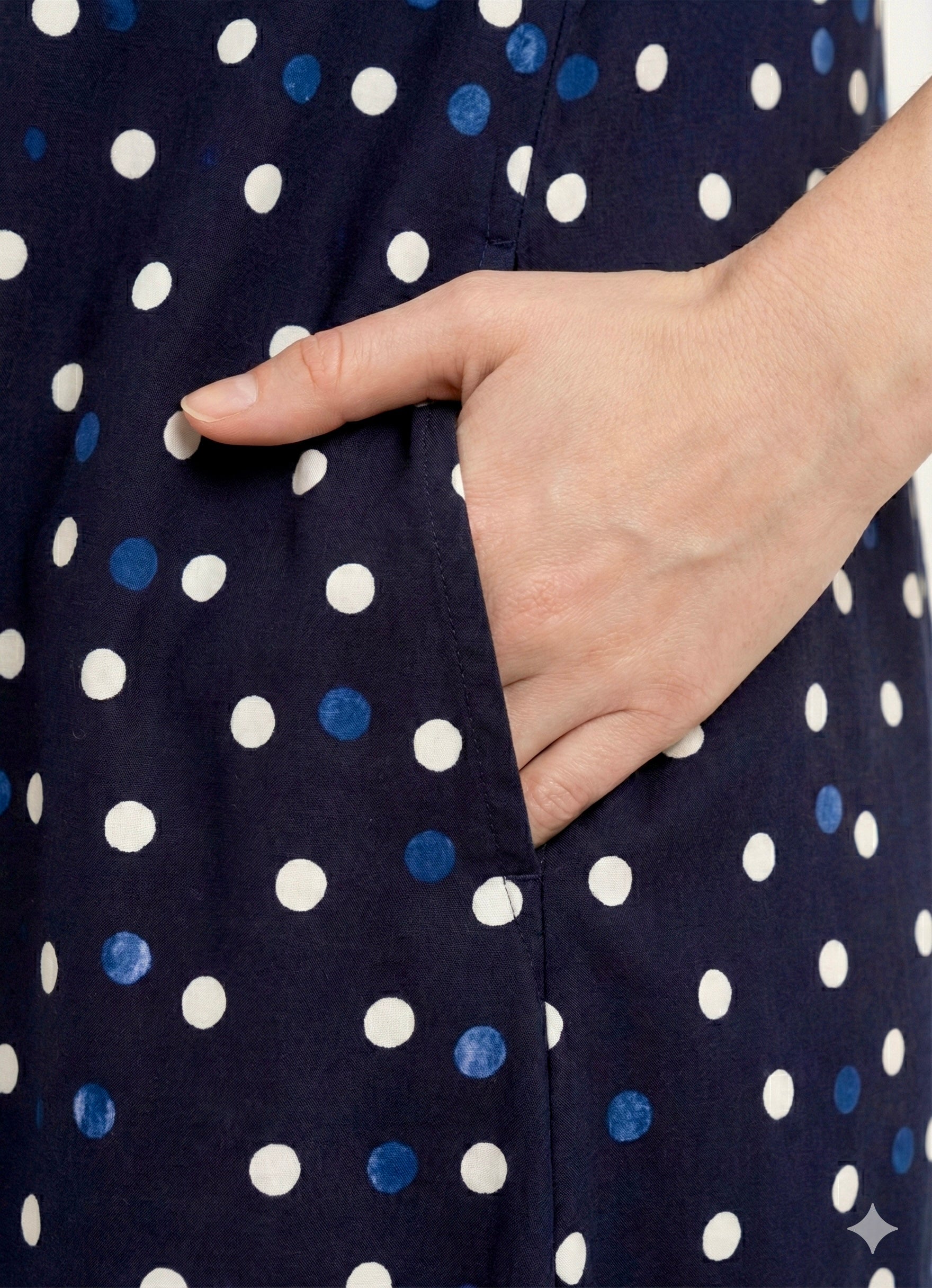 Indigo Dots Cotton Midi Shirt Dress