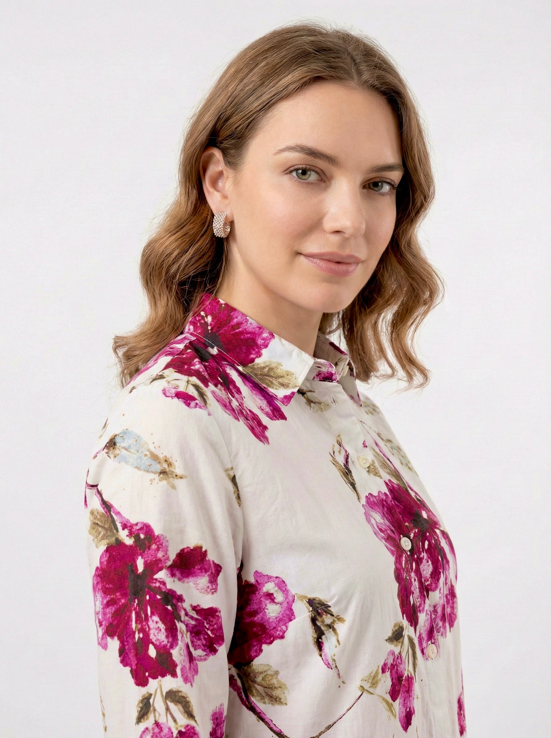 Blossom Drape Watercolor Floral Cotton Shirt Dress