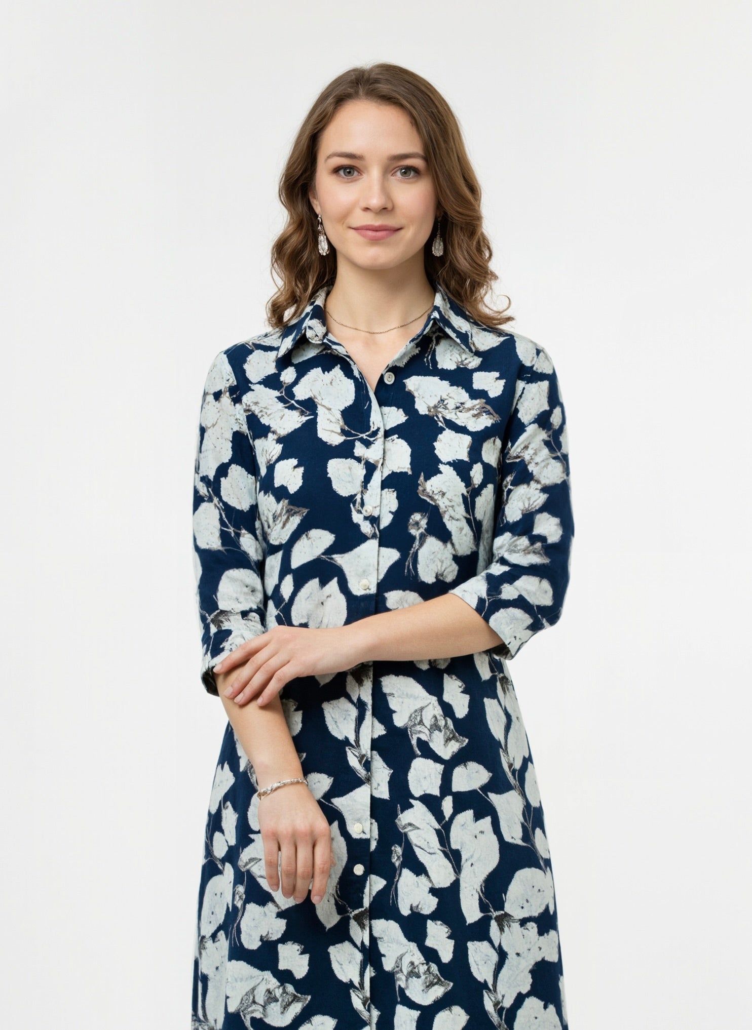Noir Bloom Abstract Floral Midi Shirt Dress