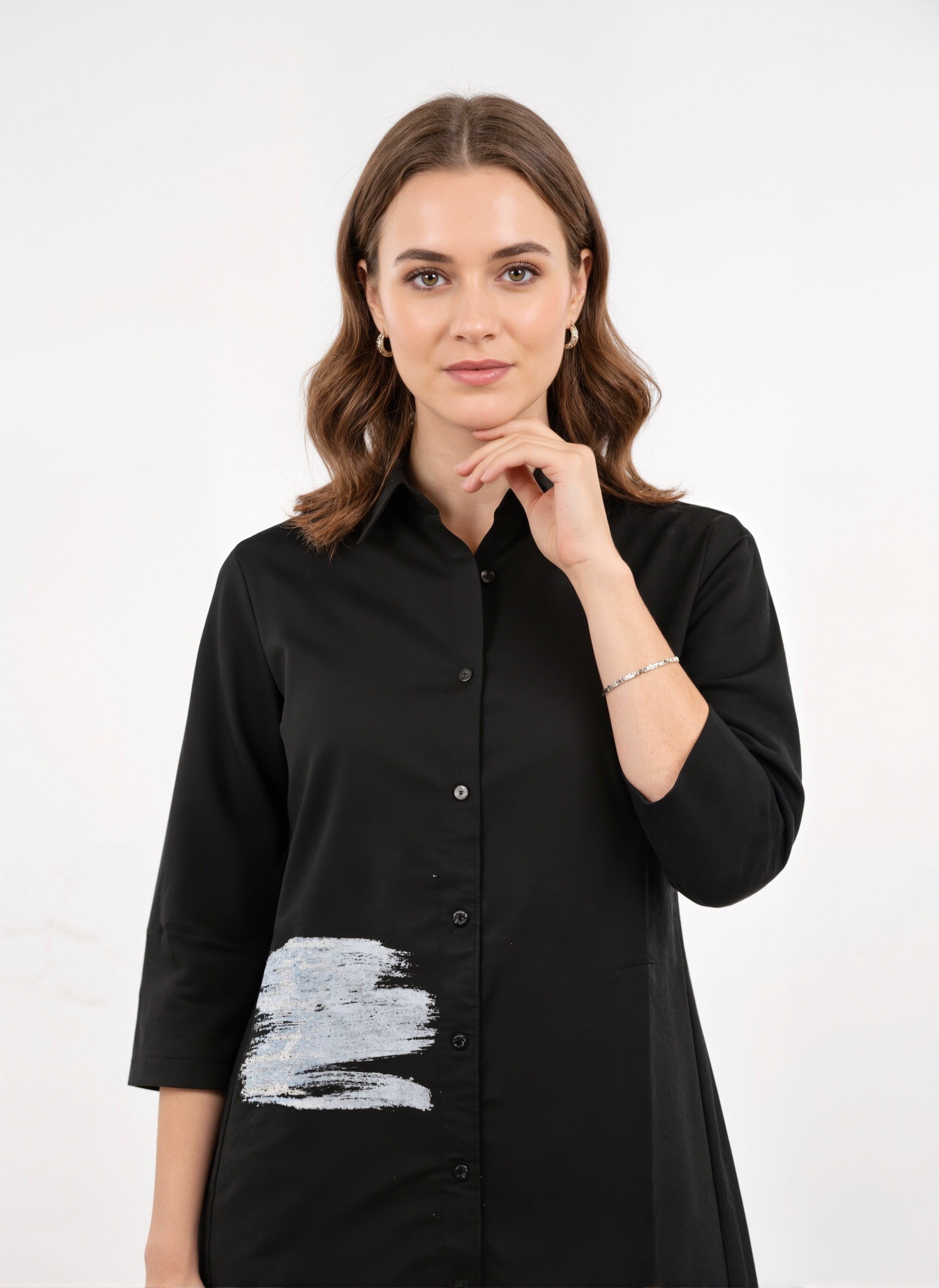 Inkstroke Noir Minimalist Midi Shirt Dress