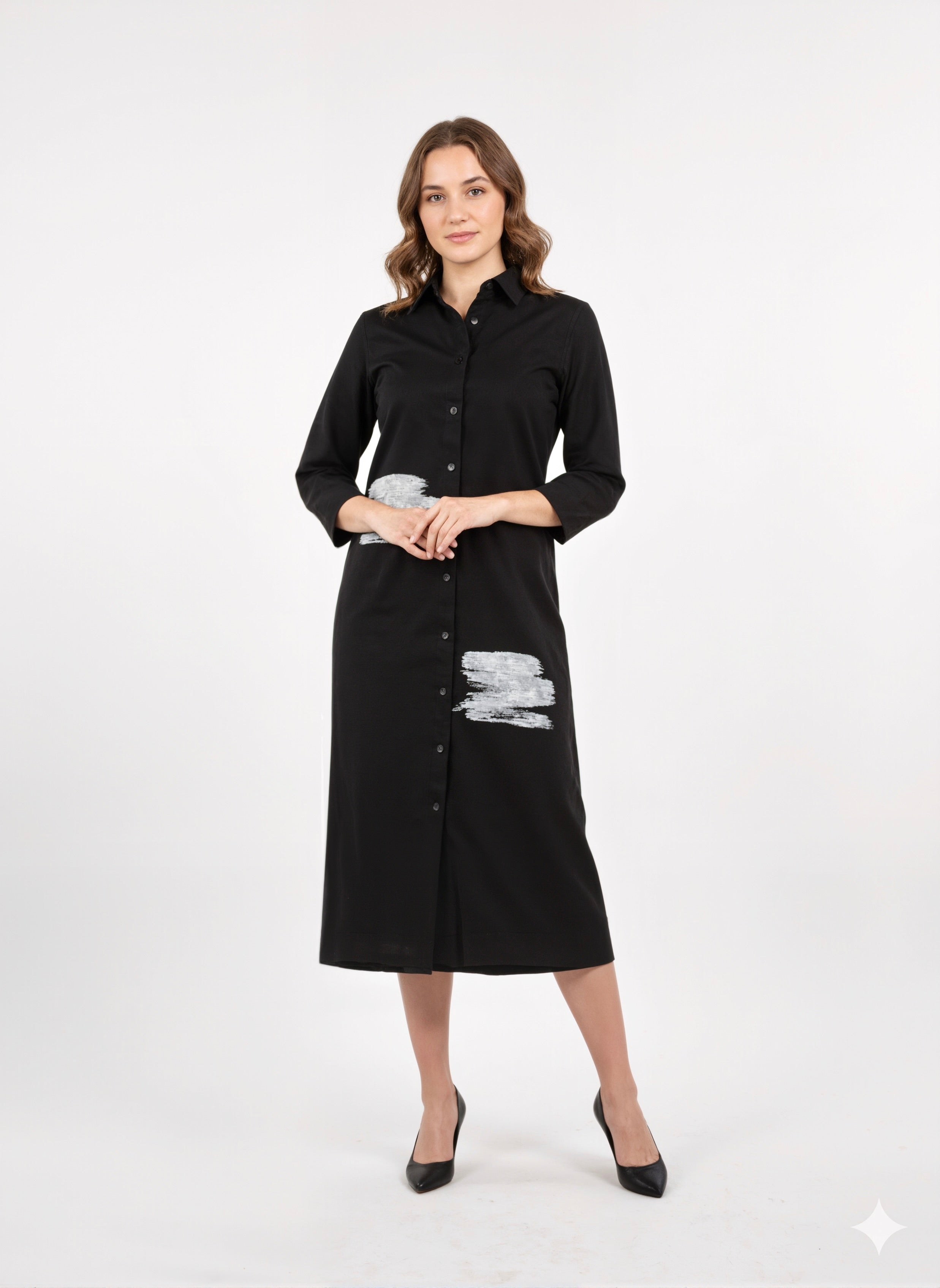 Inkstroke Noir Minimalist Midi Shirt Dress