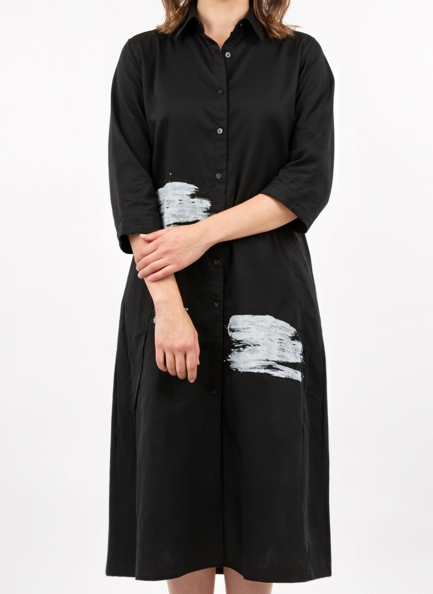 Inkstroke Noir Minimalist Midi Shirt Dress