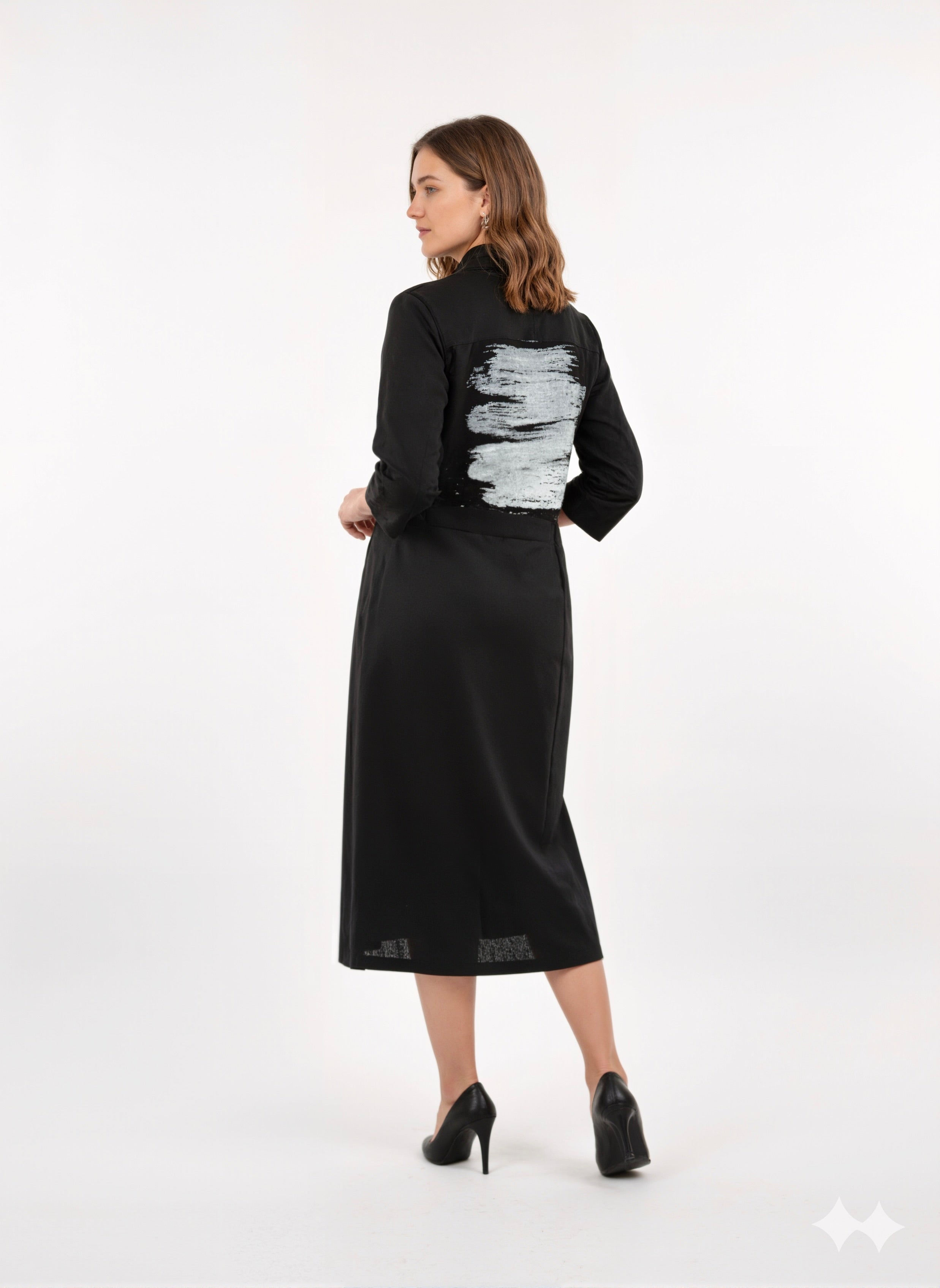 Inkstroke Noir Minimalist Midi Shirt Dress