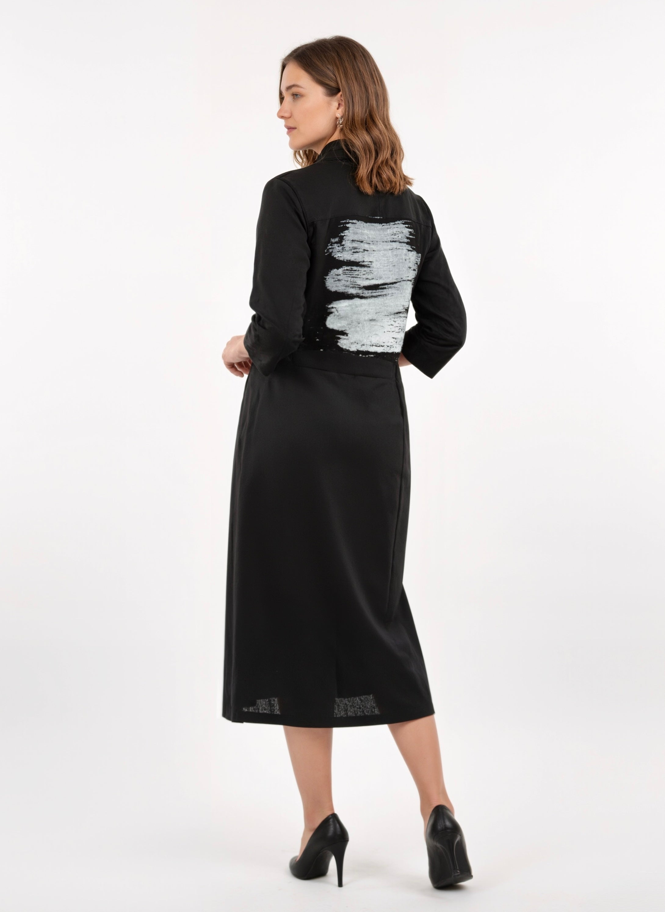 Inkstroke Noir Minimalist Midi Shirt Dress