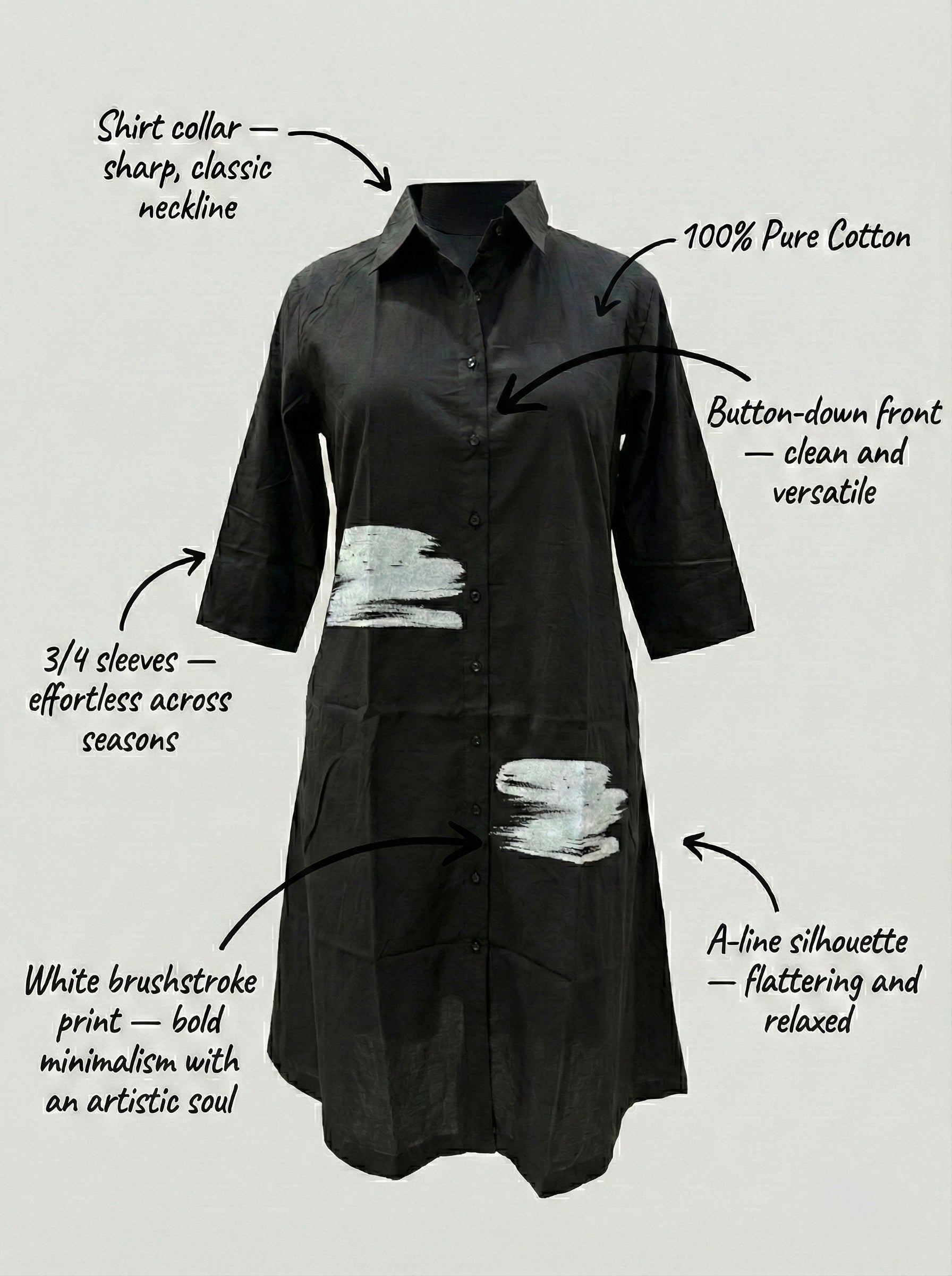 Inkstroke Noir Minimalist Midi Shirt Dress