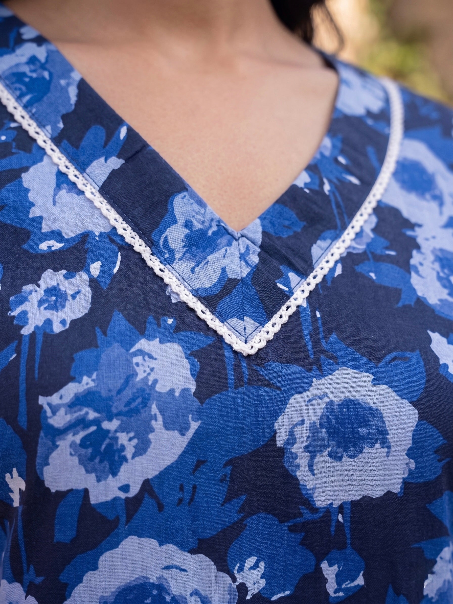 Bluebell Grace: Floral Cotton Short Kurti