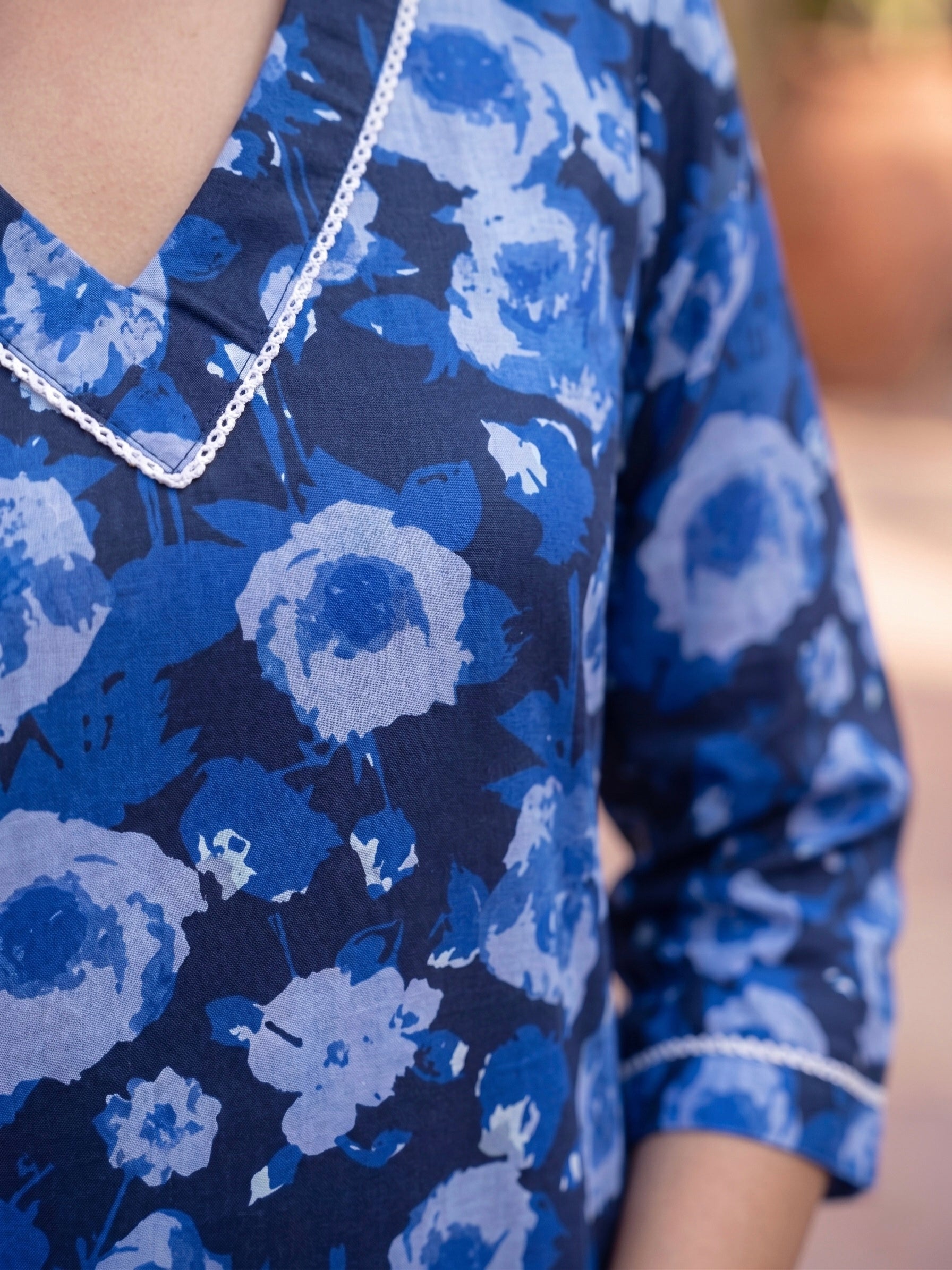 Bluebell Grace: Floral Cotton Short Kurti