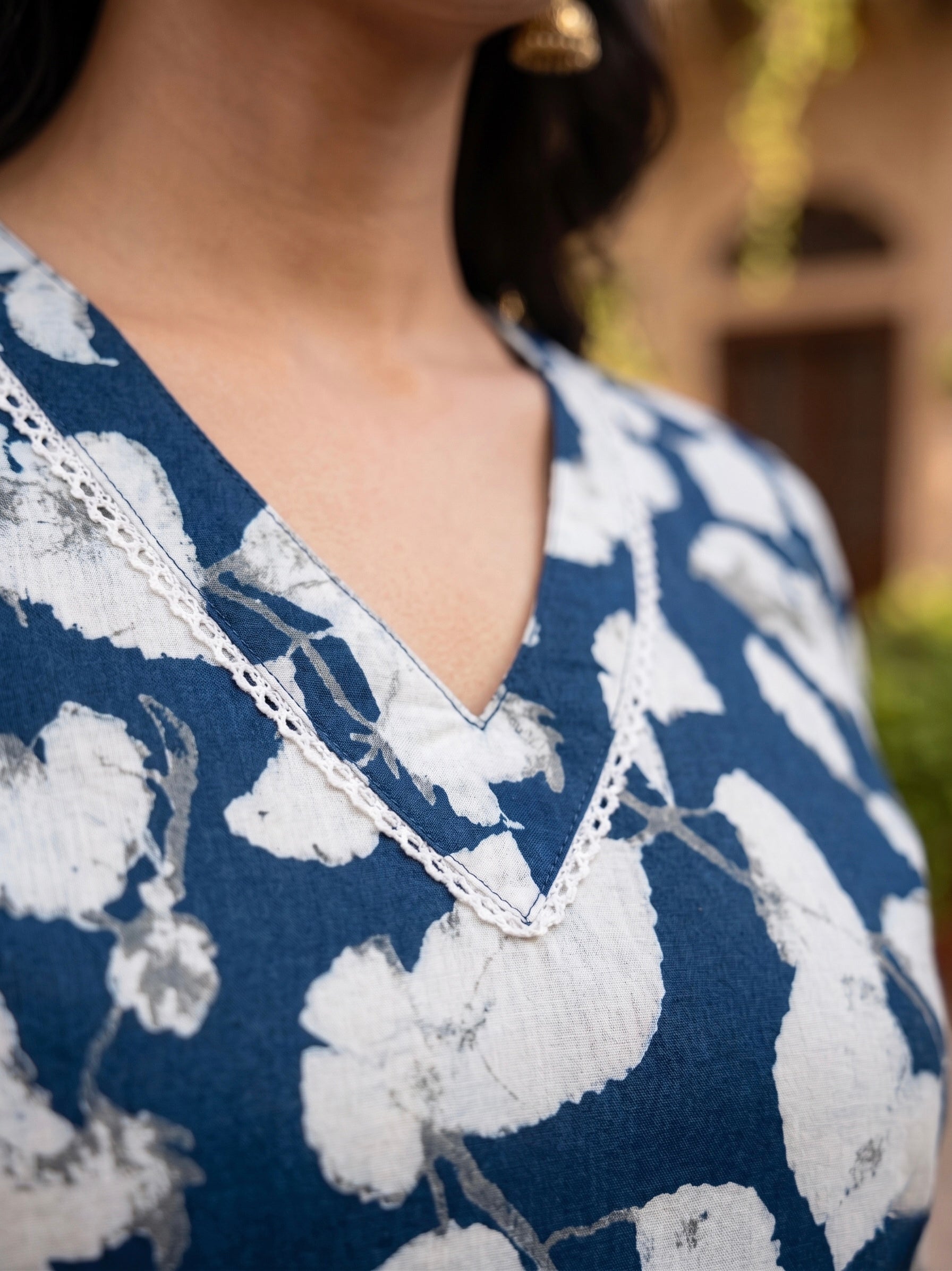Indigo Ivy: Navy Floral Cotton Short Kurti