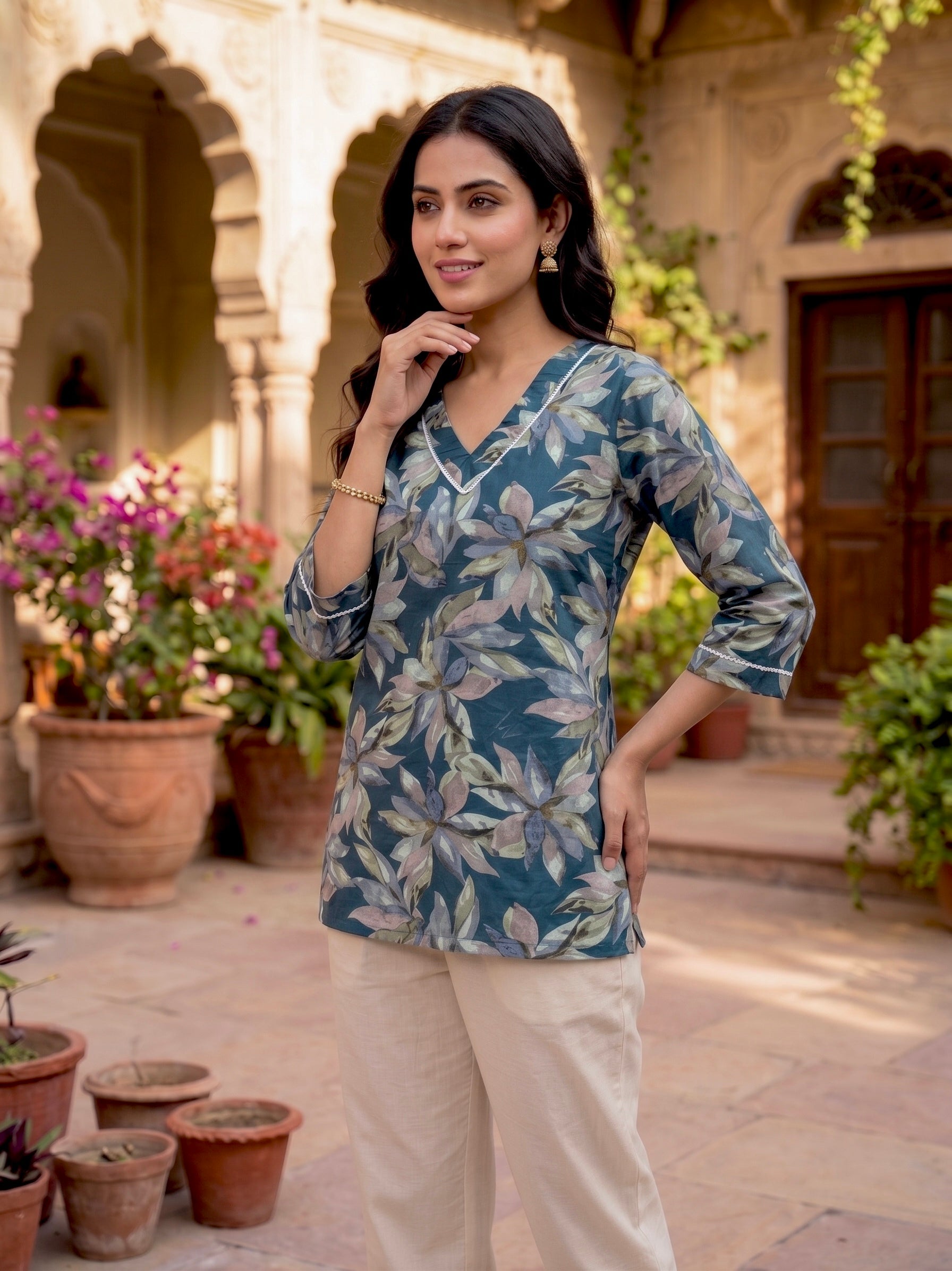 Sage Whisper: Botanical Cotton Short Kurti