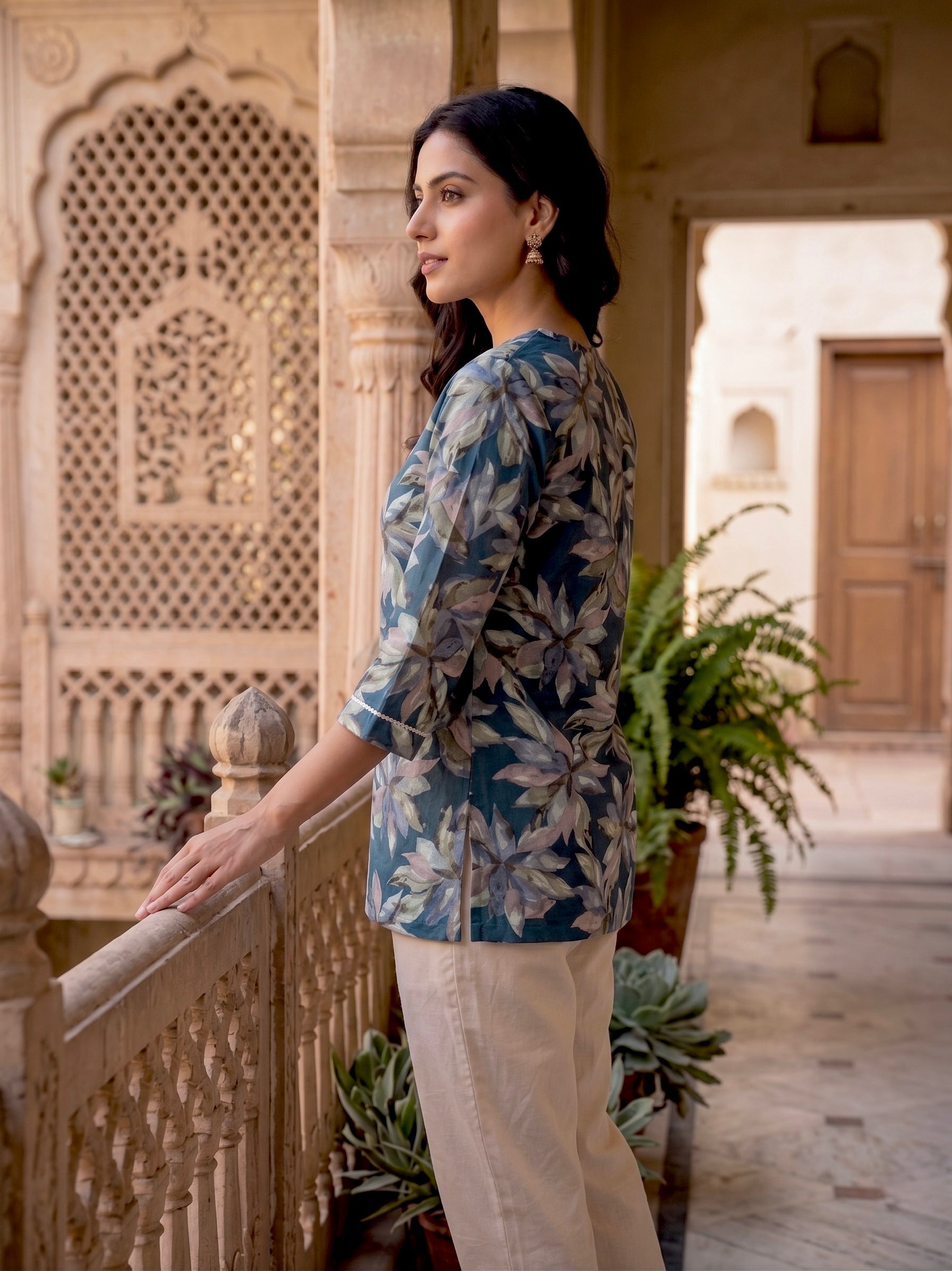 Sage Whisper: Botanical Cotton Short Kurti