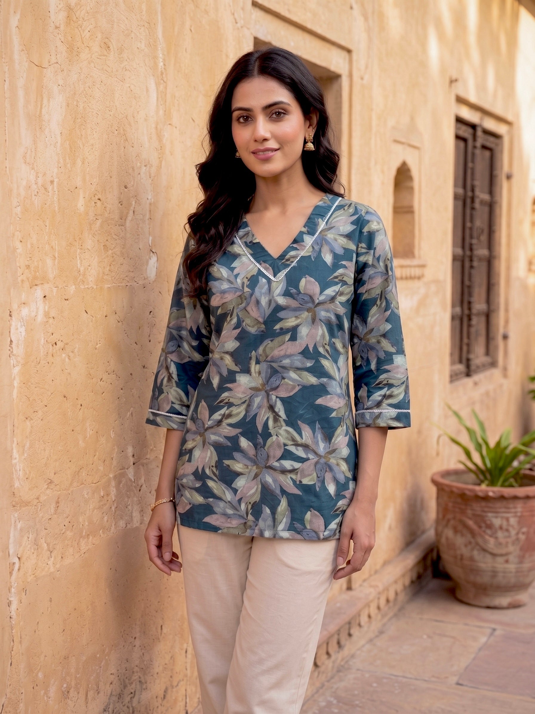 Sage Whisper: Botanical Cotton Short Kurti