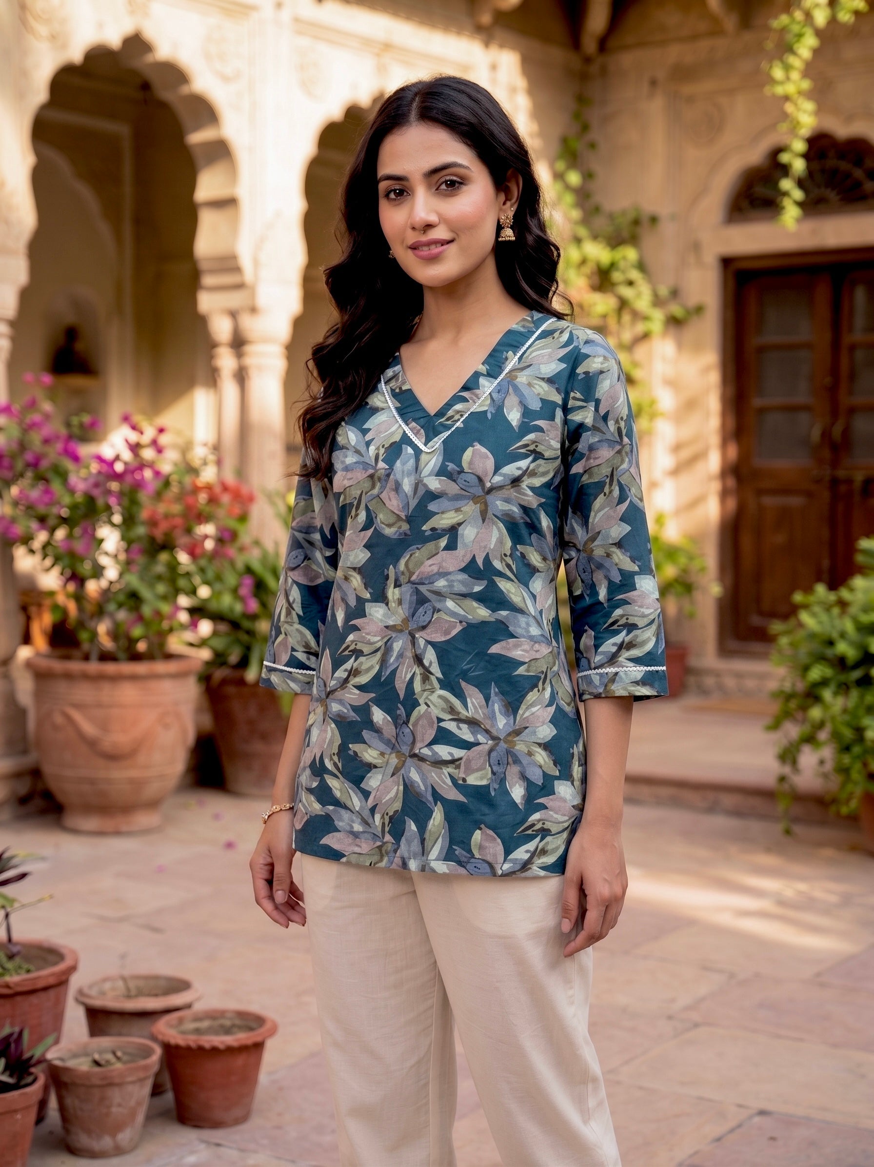 Sage Whisper: Botanical Cotton Short Kurti