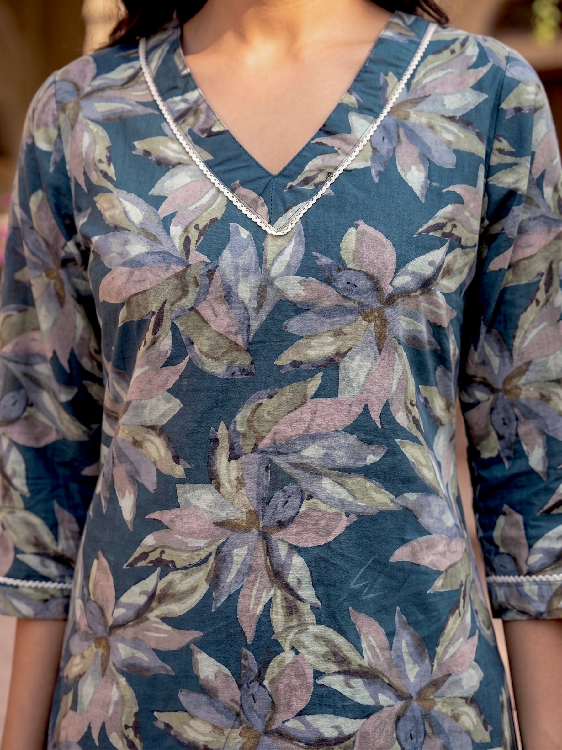 Sage Whisper: Botanical Cotton Short Kurti