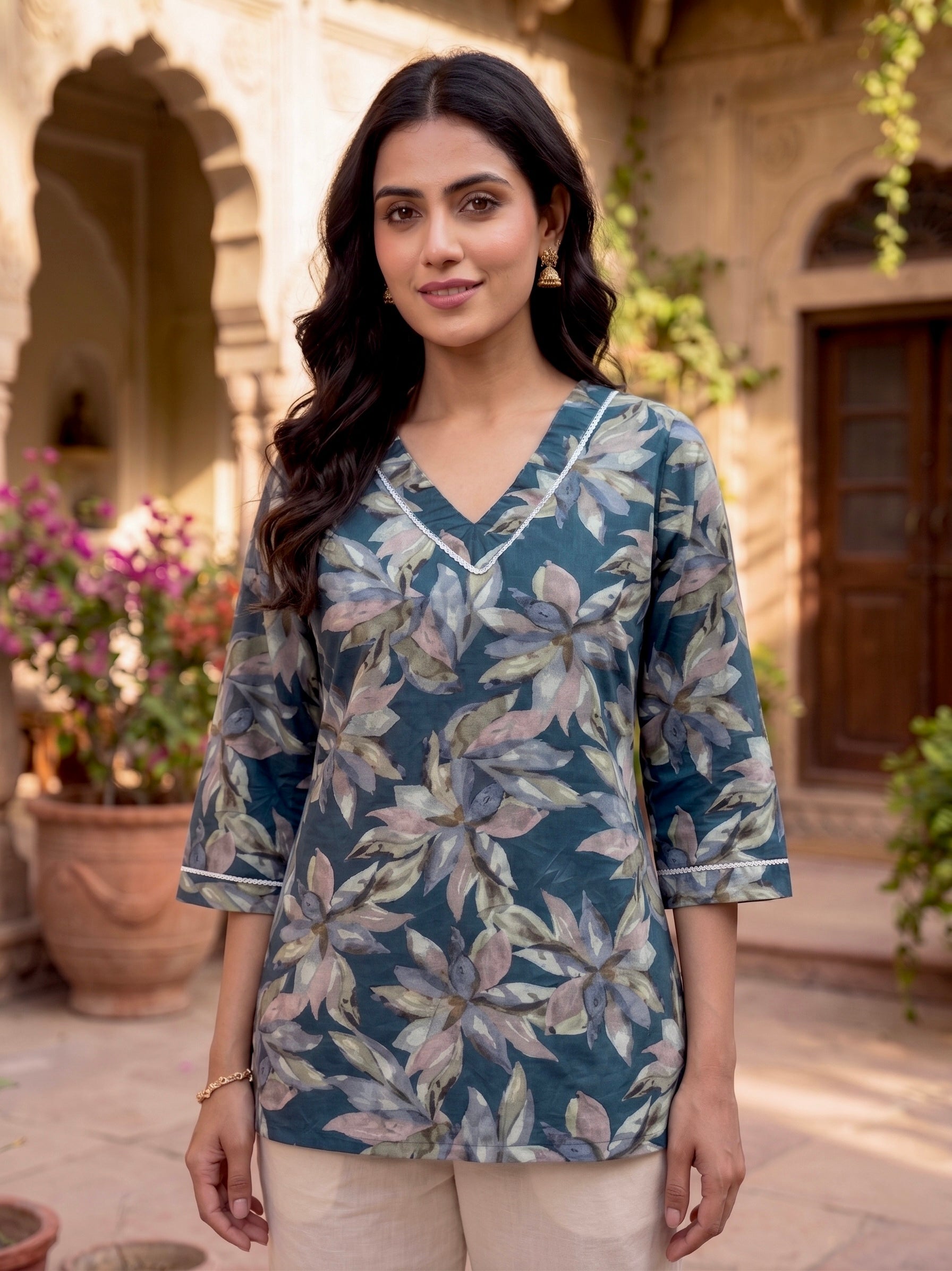 Sage Whisper: Botanical Cotton Short Kurti