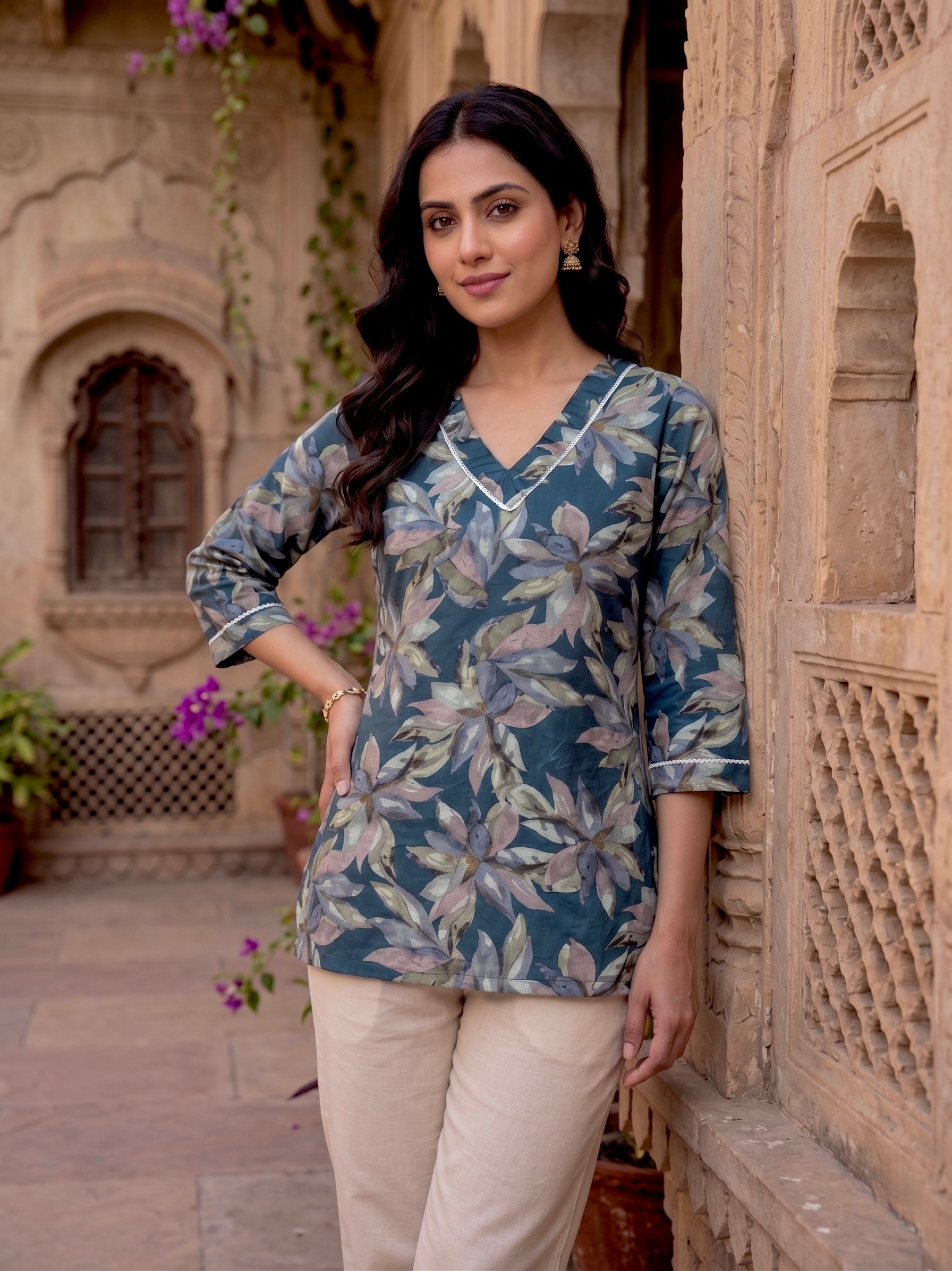 Sage Whisper: Botanical Cotton Short Kurti