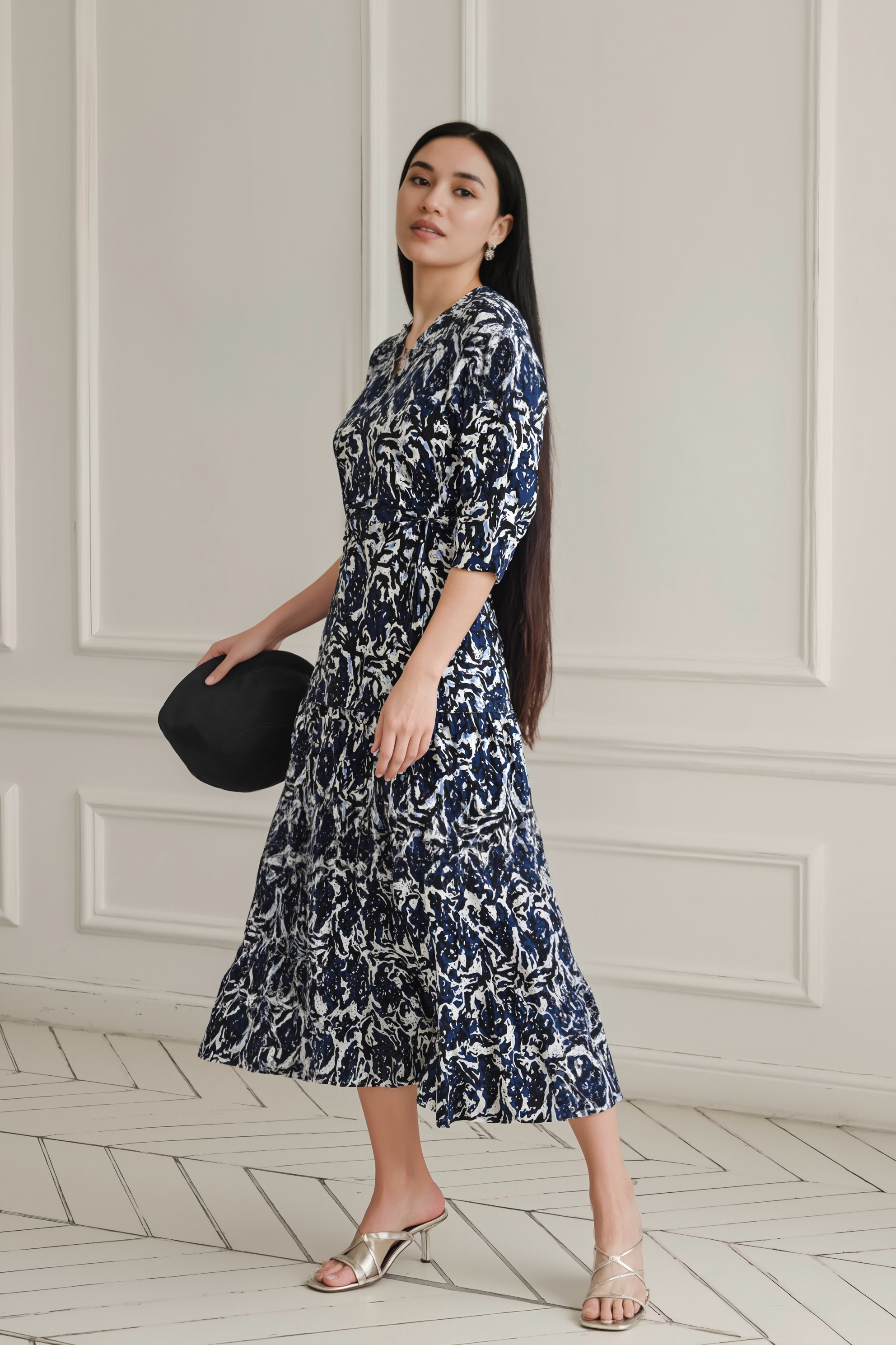 Inkflow Ease: Abstract Print Midi Dress
