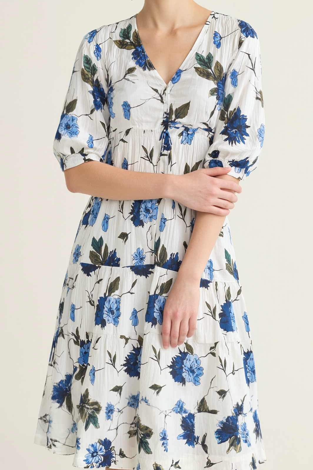 Bluebell Grace: Button-Down Floral Midi Dress