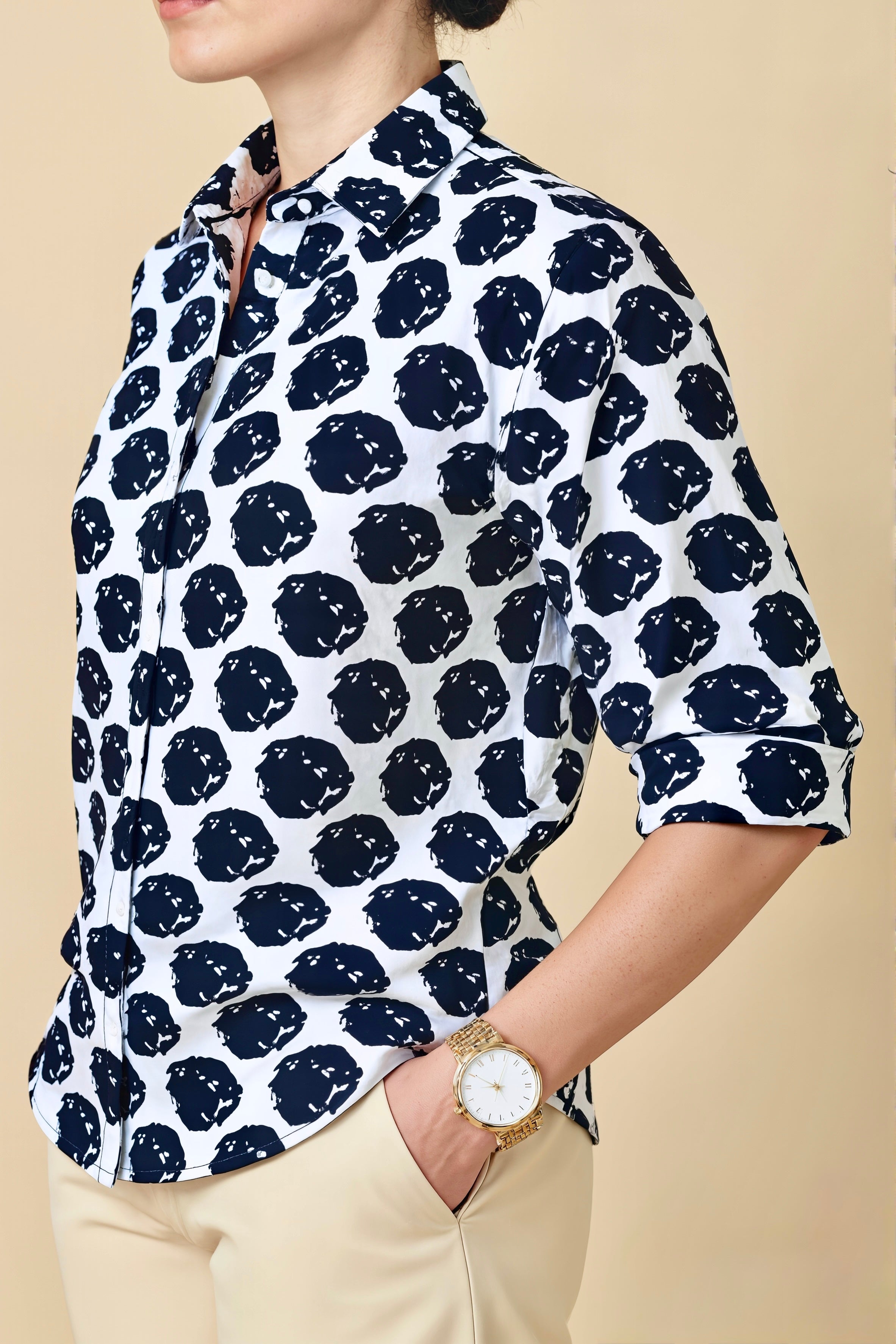 Ink Monochrome Button-Down Shirt Top