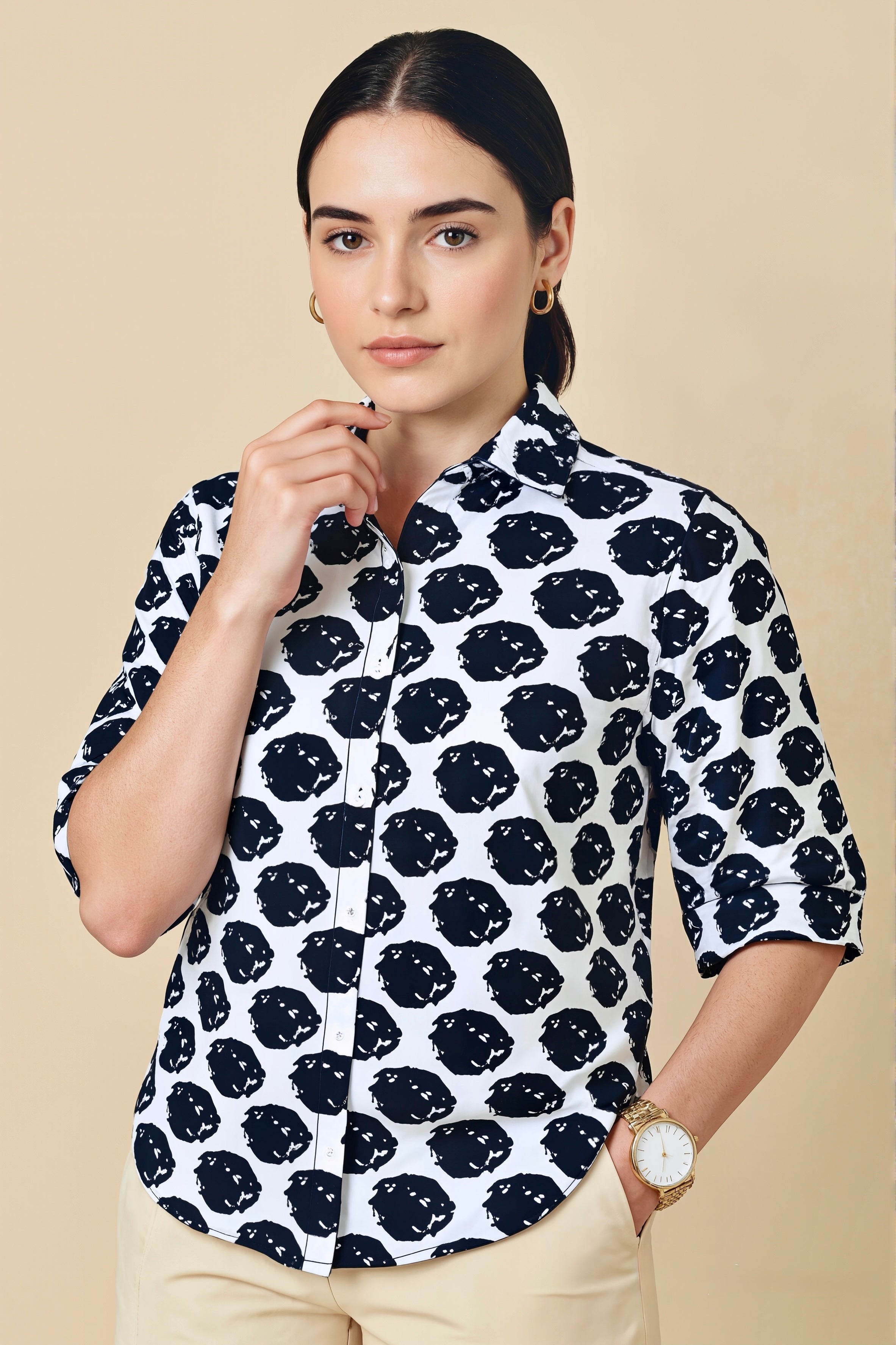 Ink Monochrome Button-Down Shirt Top