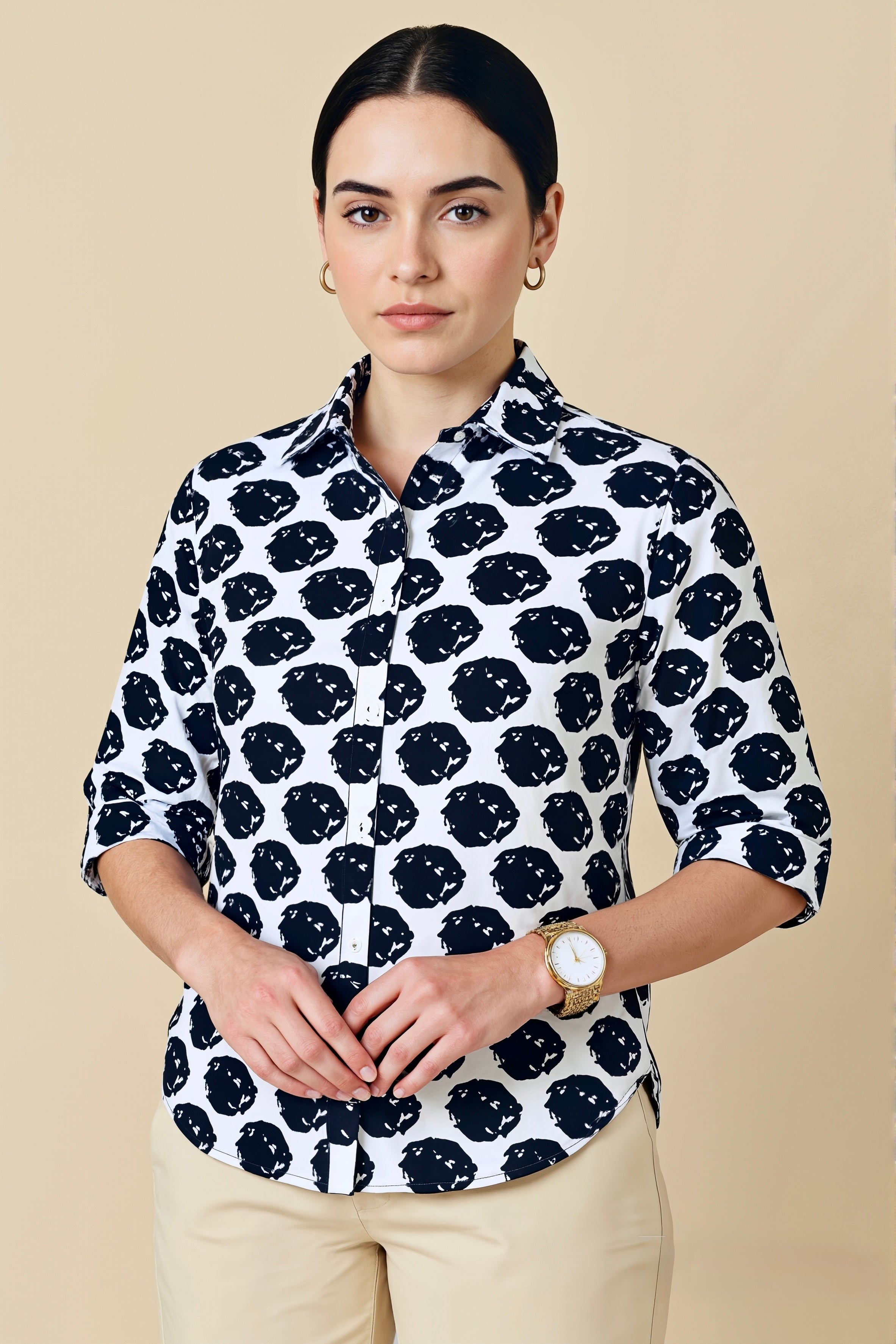 Ink Monochrome Button-Down Shirt Top