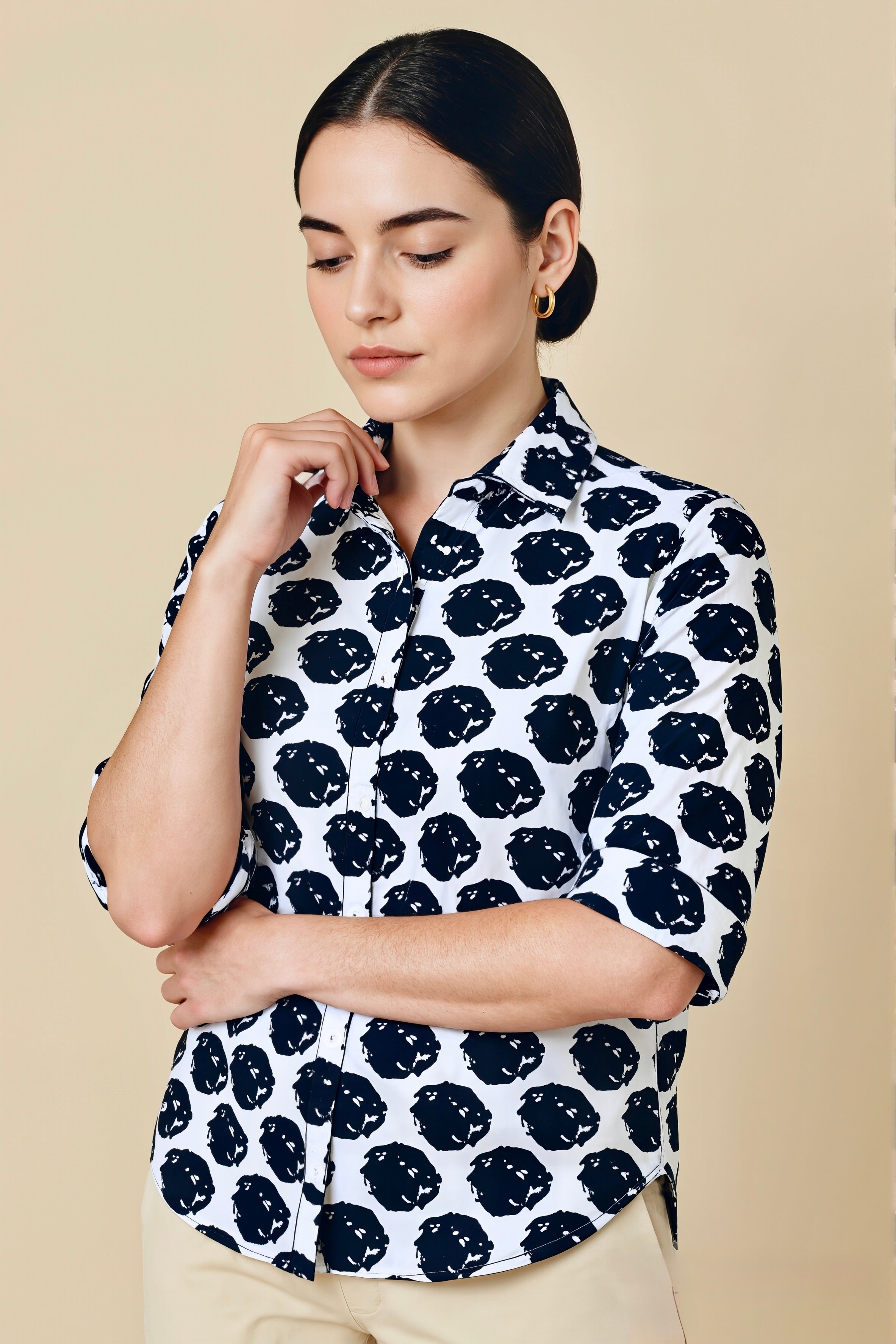 Ink Monochrome Button-Down Shirt Top