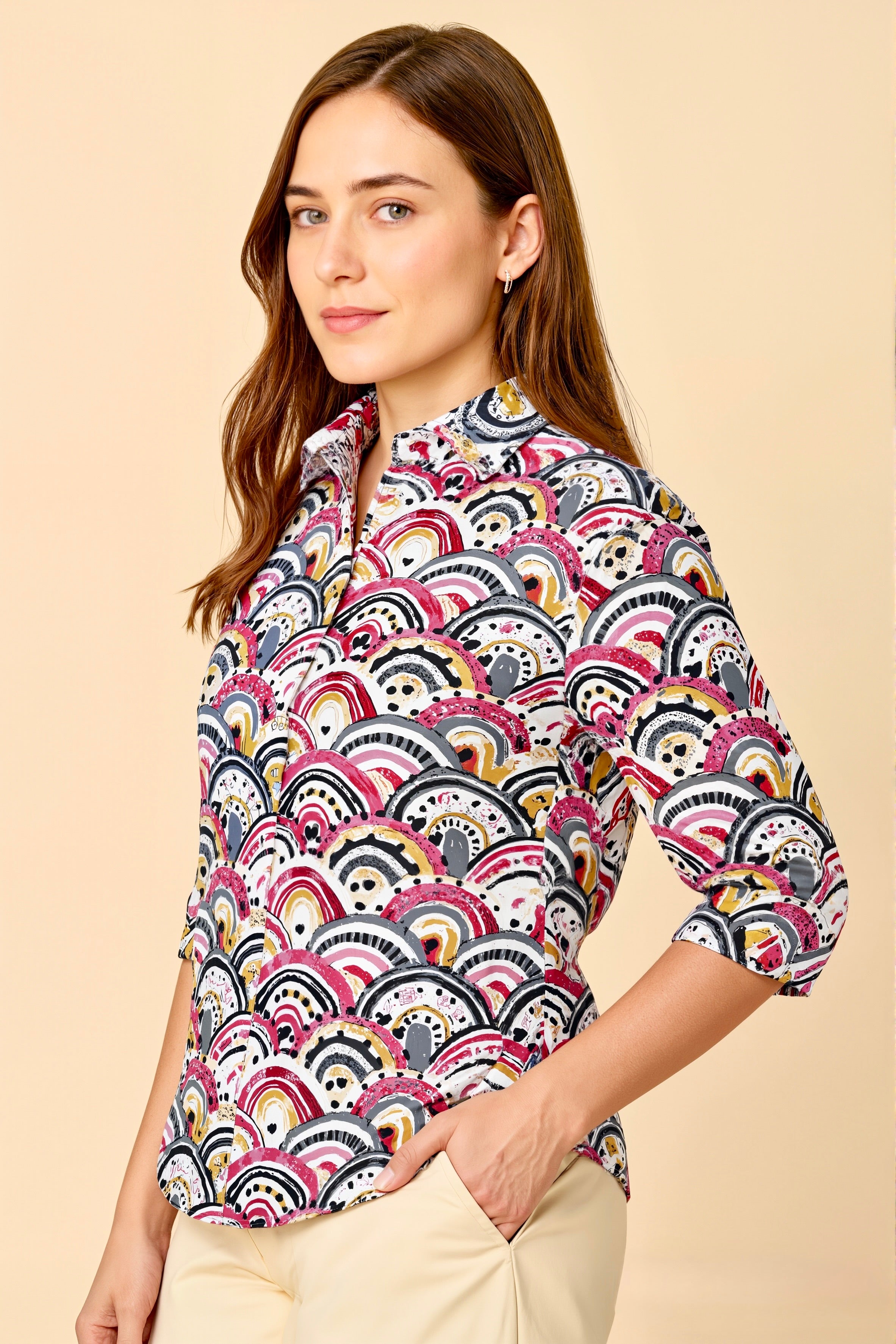 Solara Geometric Print Cotton Shirt