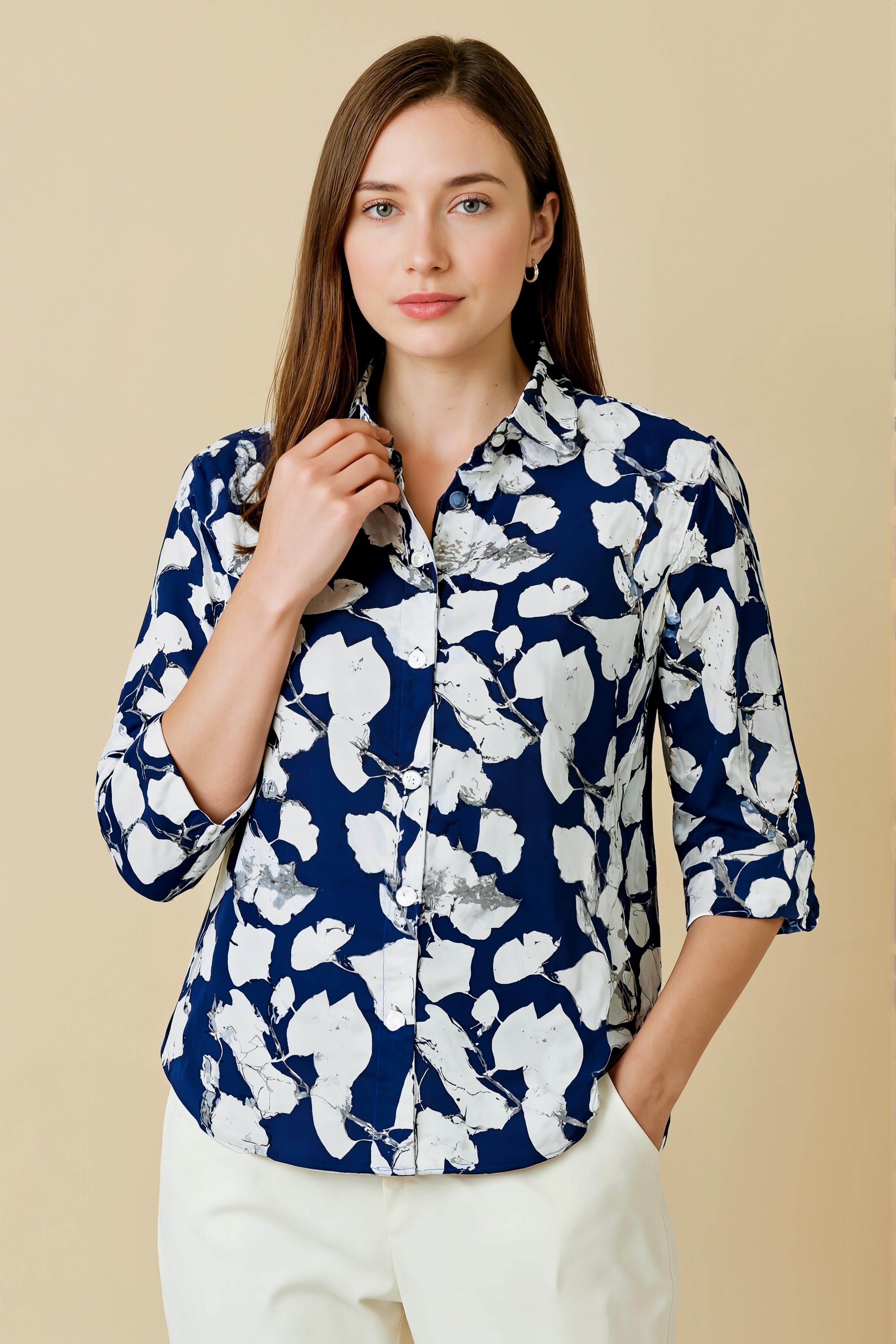 Lunara Navy Floral Cotton Shirt