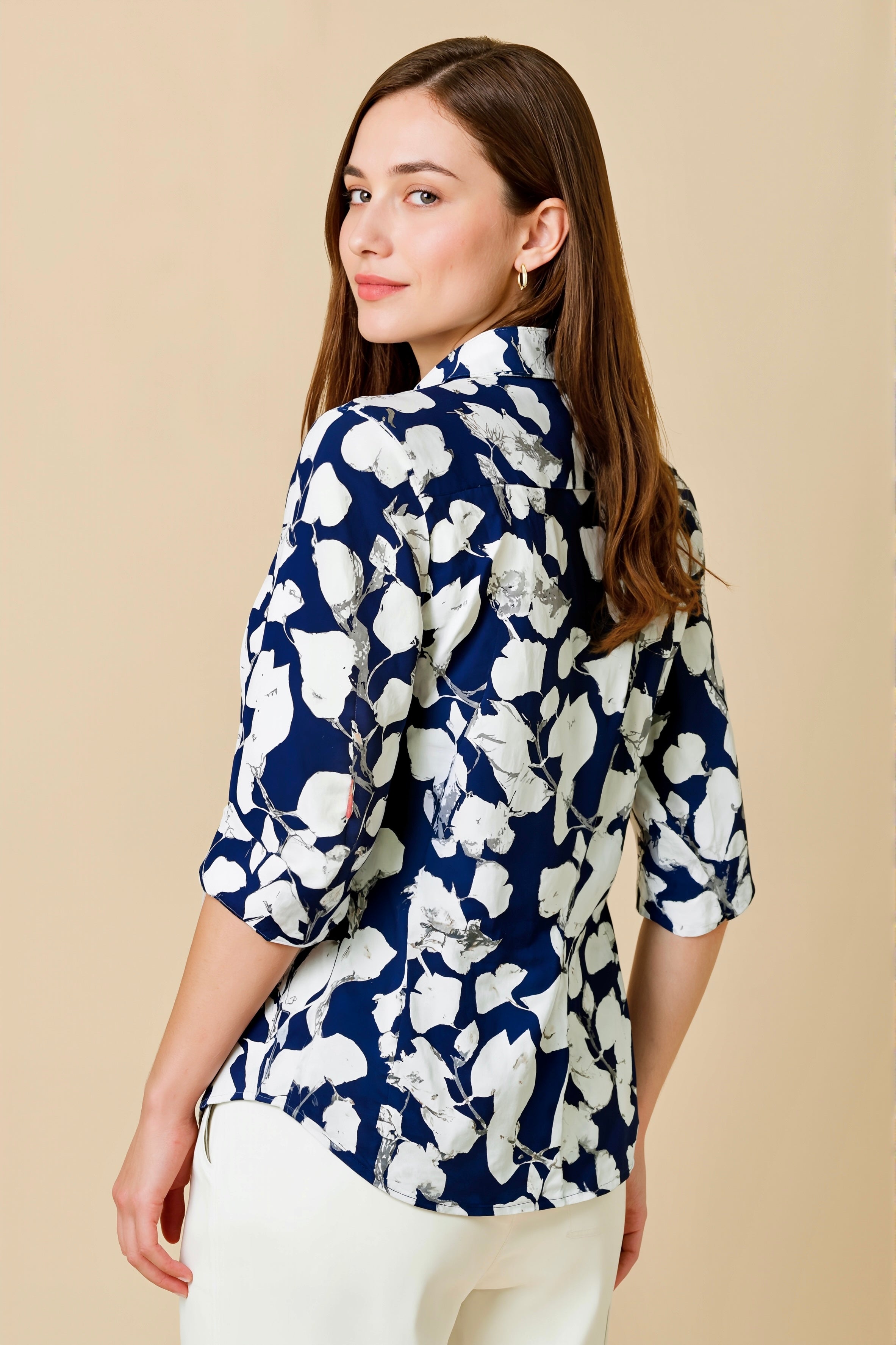 Lunara Navy Floral Cotton Shirt