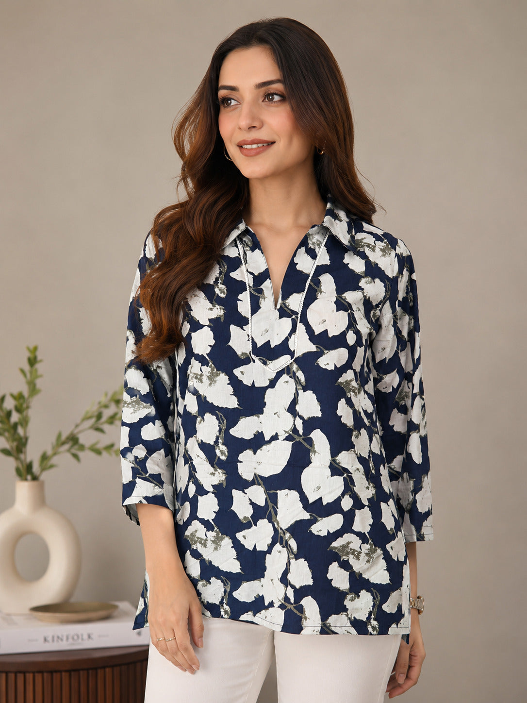 Midnight Ivy: Botanical Cotton Short Kurti