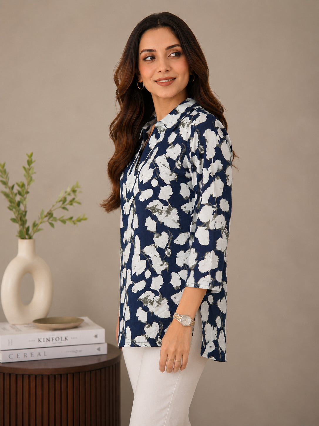 Midnight Ivy: Botanical Cotton Short Kurti
