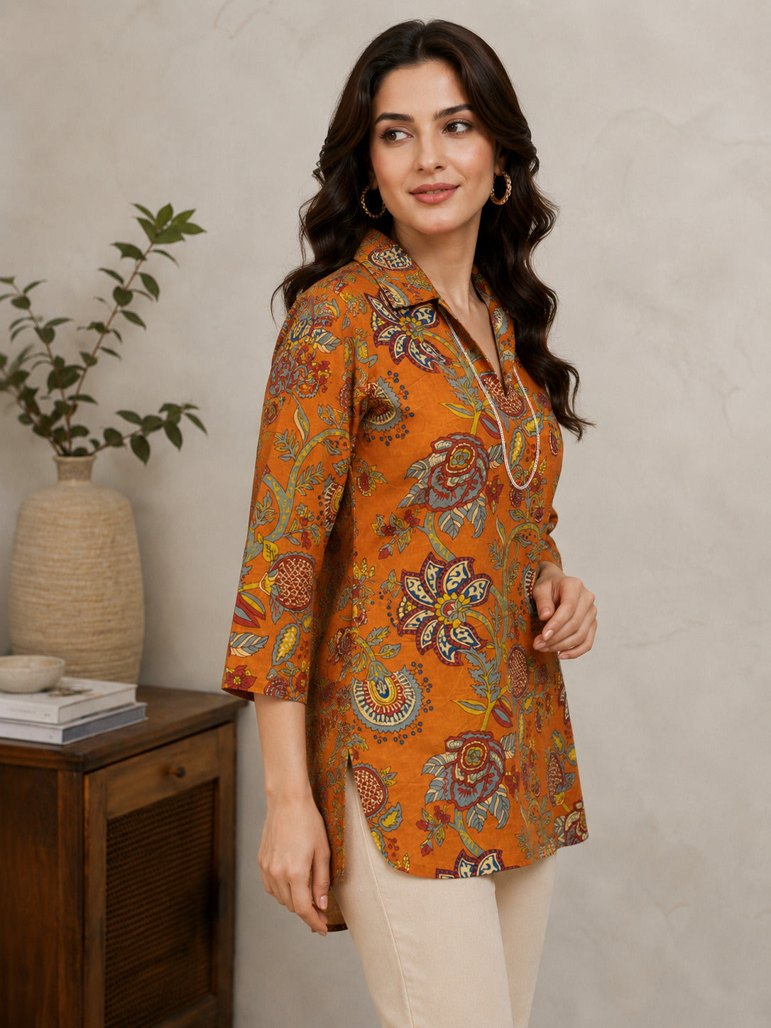 Saffron Royale: Printed Cotton Short Kurti