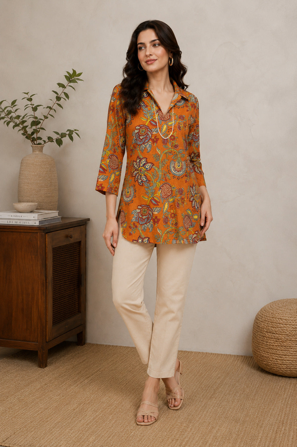 Saffron Royale: Printed Cotton Short Kurti