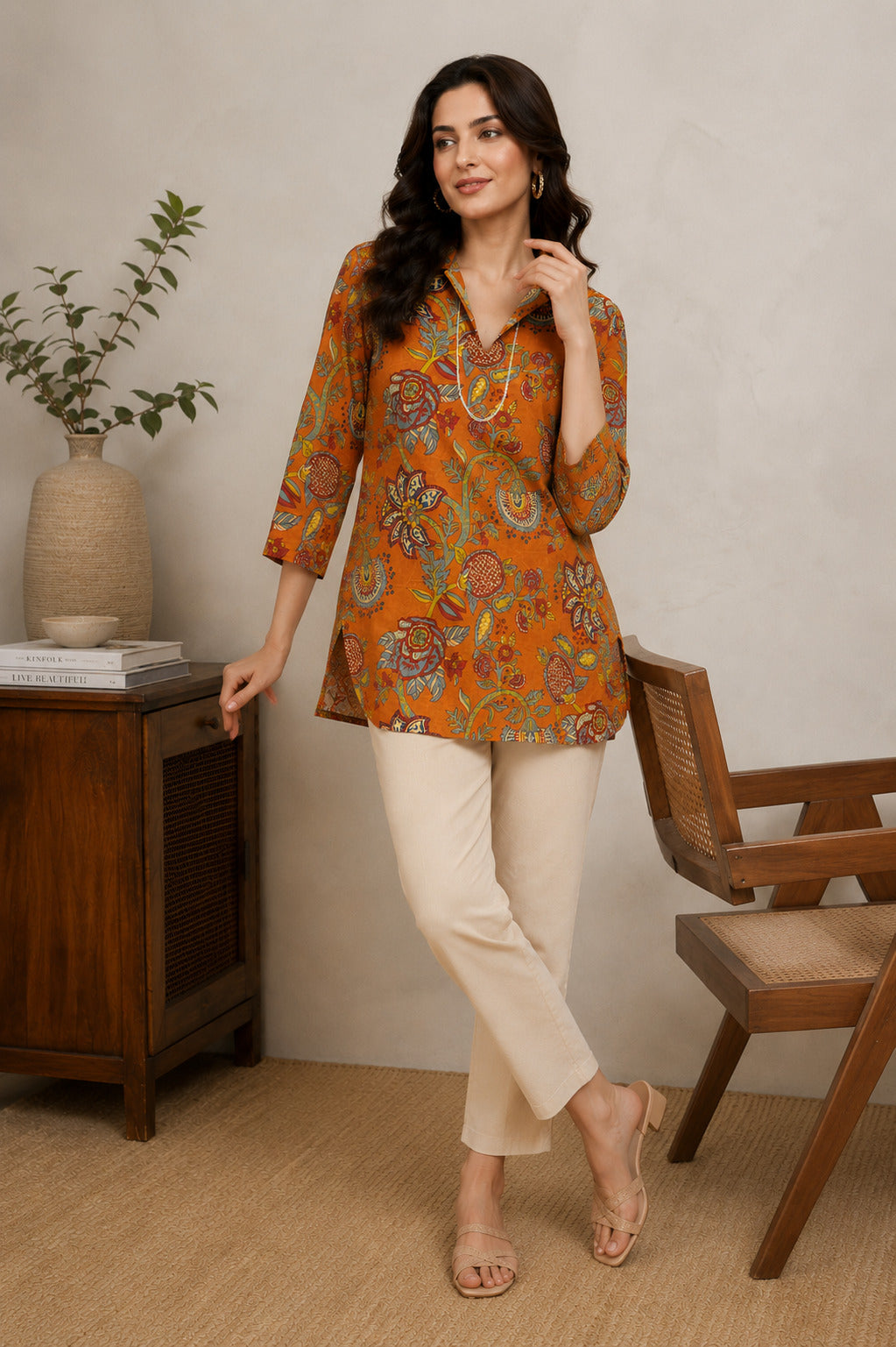 Saffron Royale: Printed Cotton Short Kurti