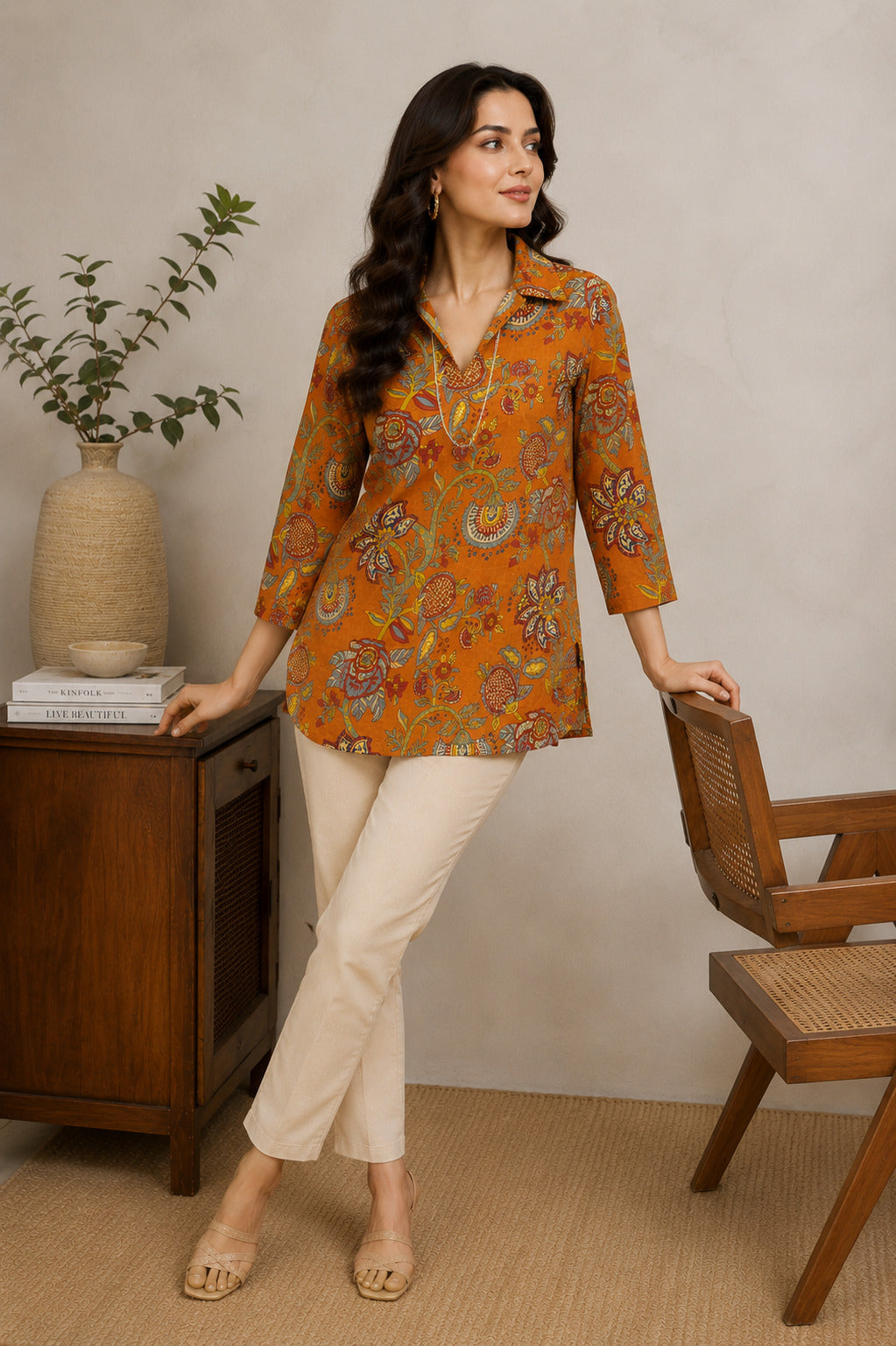 Saffron Royale: Printed Cotton Short Kurti